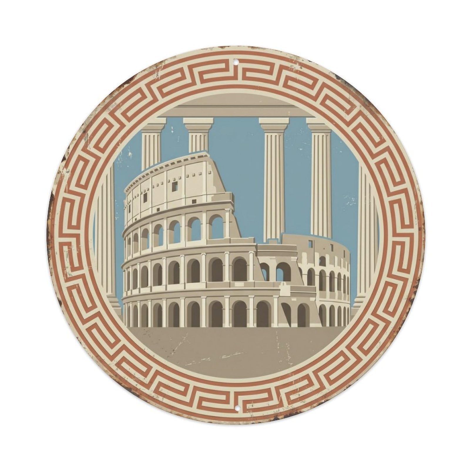 Colosseum Ancient Forum Travel Metal Tin Sign Plaque Wall Decor for Cafe, Club Bar, Office, Home Garden Round Metal Poster 8x8Inch