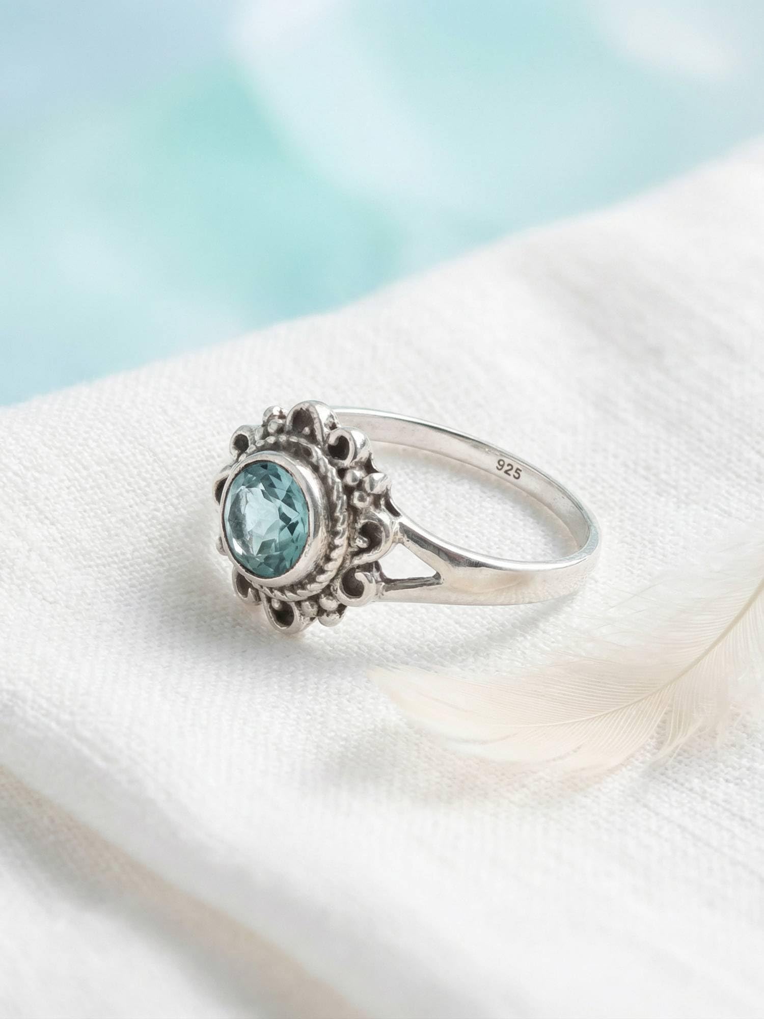 mantraroma Silberring Damen 925 Sterling Silber – runder Edelstein Ring, Vintage Statement Ring Schmuck, elegantes Geschenk für Frauen