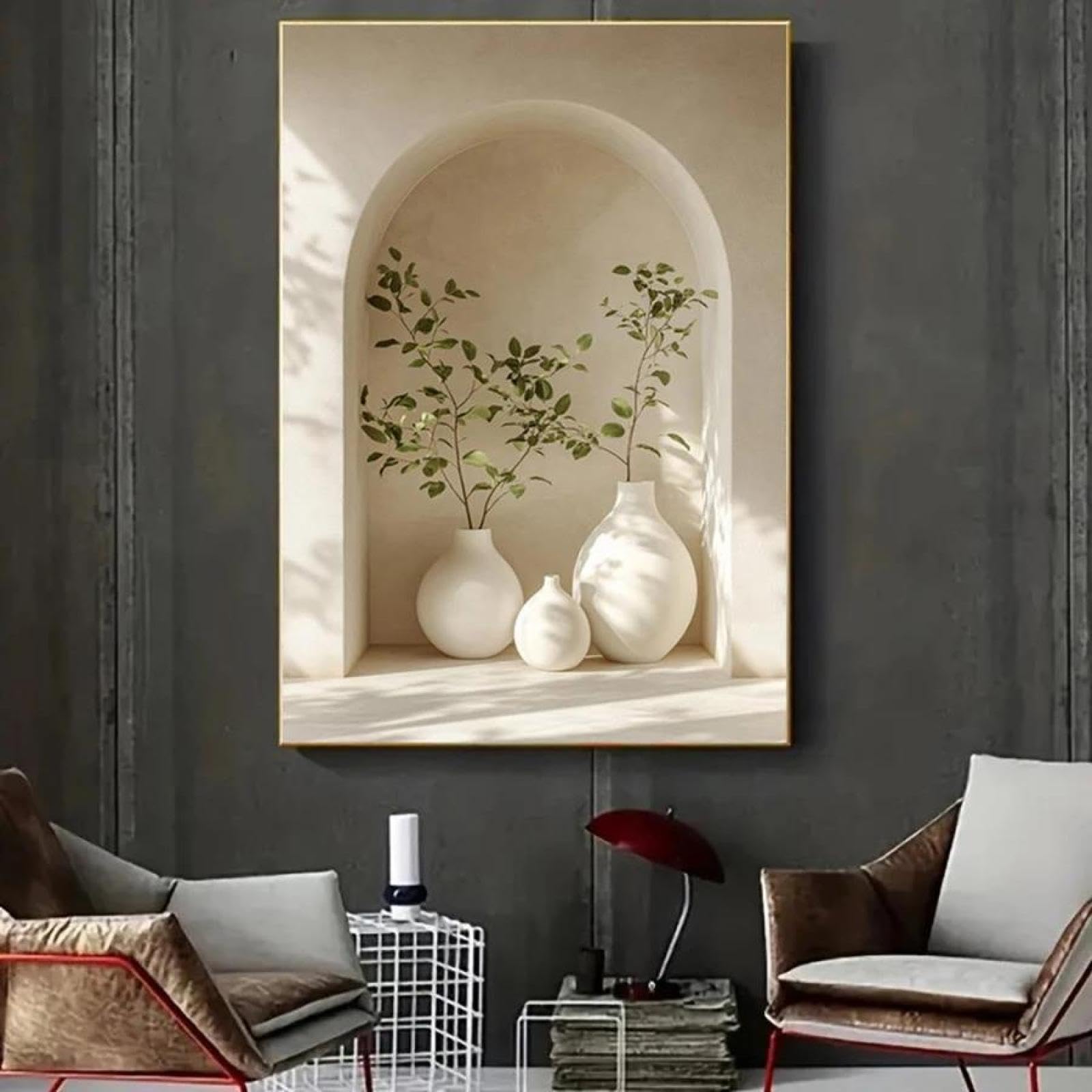 Baibexing Abstract Vase And Plant Neutral Tone Canvas Painting Poster And Prints Wall Art Picture For Living Room Home Decor 40X50Cm Unframed