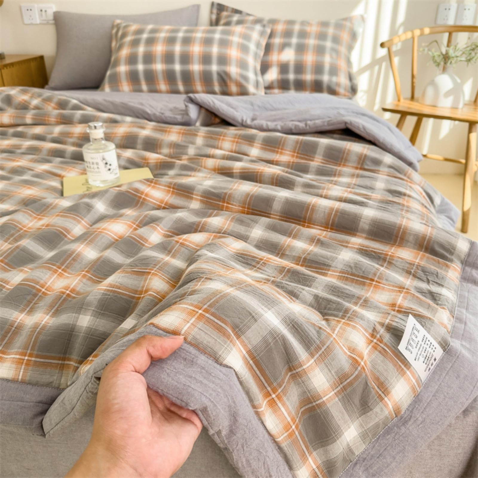 Odot 2.5 Tog Coverless Duvet for Single Double King Size, Summer Duvet No Cover Cosy and Lightweight Quilt Breathable Cooling Bedspreads Quilted Throw for Beds (180x200cm,Plaid 2)