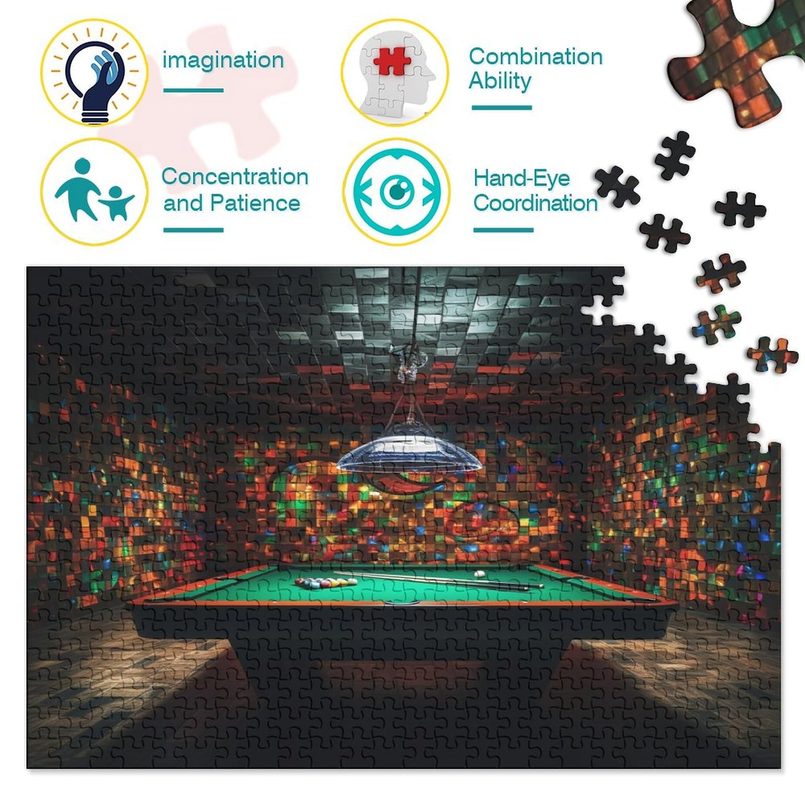 Puzzle, Pokój Bilardowy, Zabawa Dla Dorosłych, Kolorowy Bilard, Puzzle, Edukacja Domowa, Gra, Zabawka, Gra Intelektualna, Zabawka Antystresowa./Style/1000Pcs (75X50Cm)