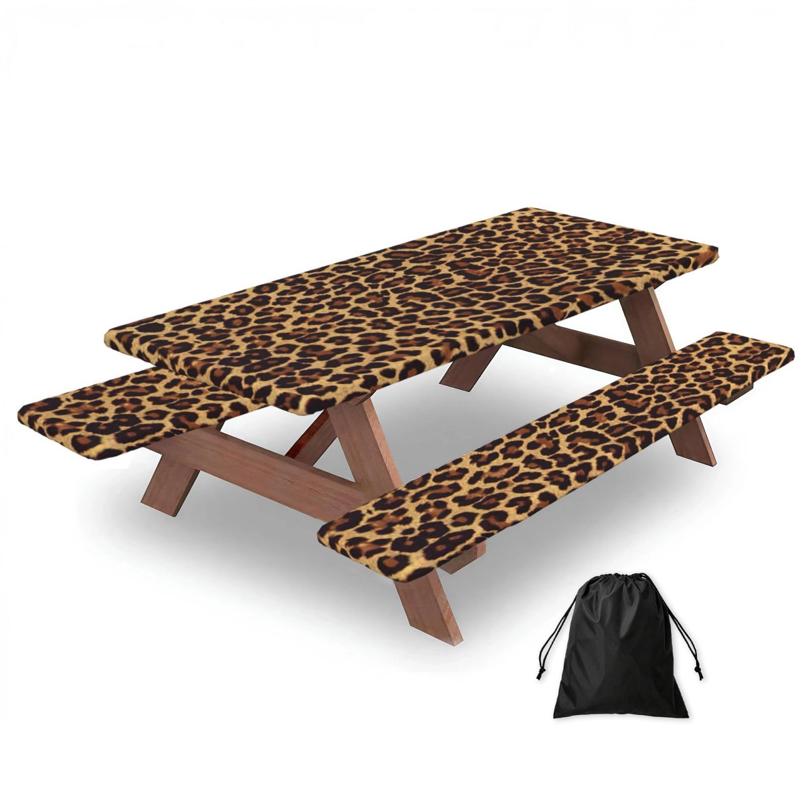 Zyjhyy Black Leopard Patterned Wallpaper Print Party Table Covers With Bench Covers Set Of 3 Picnic Table Cloth Wipe Clean For Garden Camping