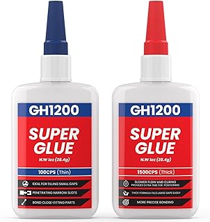 GH1200 57 Grams (2 oz) 100/1500 CPS (Thin/Thick) Super Glue All Purpose with Anti Clog Cap. Ca Glue - Adhesive SuperGlue. Cyanoacrylate Glue for Hard Plastics, DIY Craft, Metal 1 Oz Each