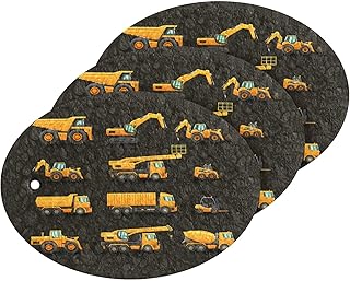 Yellow Construction Machinery Trucks, Crane, Loader, Bulldozer 3PCs Scrub Sponges, Two-Sided Dishes Oval Foam Wood Pulp Pop up Sponge Cleaning Kitchen Non-Scratch Compressed Scrubber Sponges