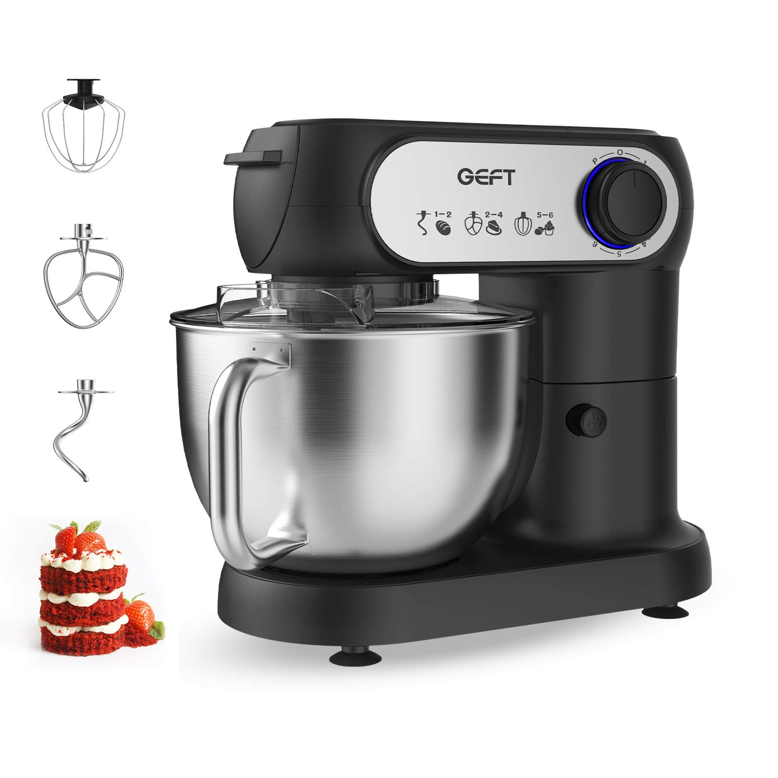 Electric Stand Mixer 6-Speed Tilt-Head Food Mixer w/ 5.8-QT Stainless Steel Bowl, 600W Kitchen Electric Mixer with Dough Hook, Wire Whip & Beater for Baking Cake, Cookies, Mixing Dough & More