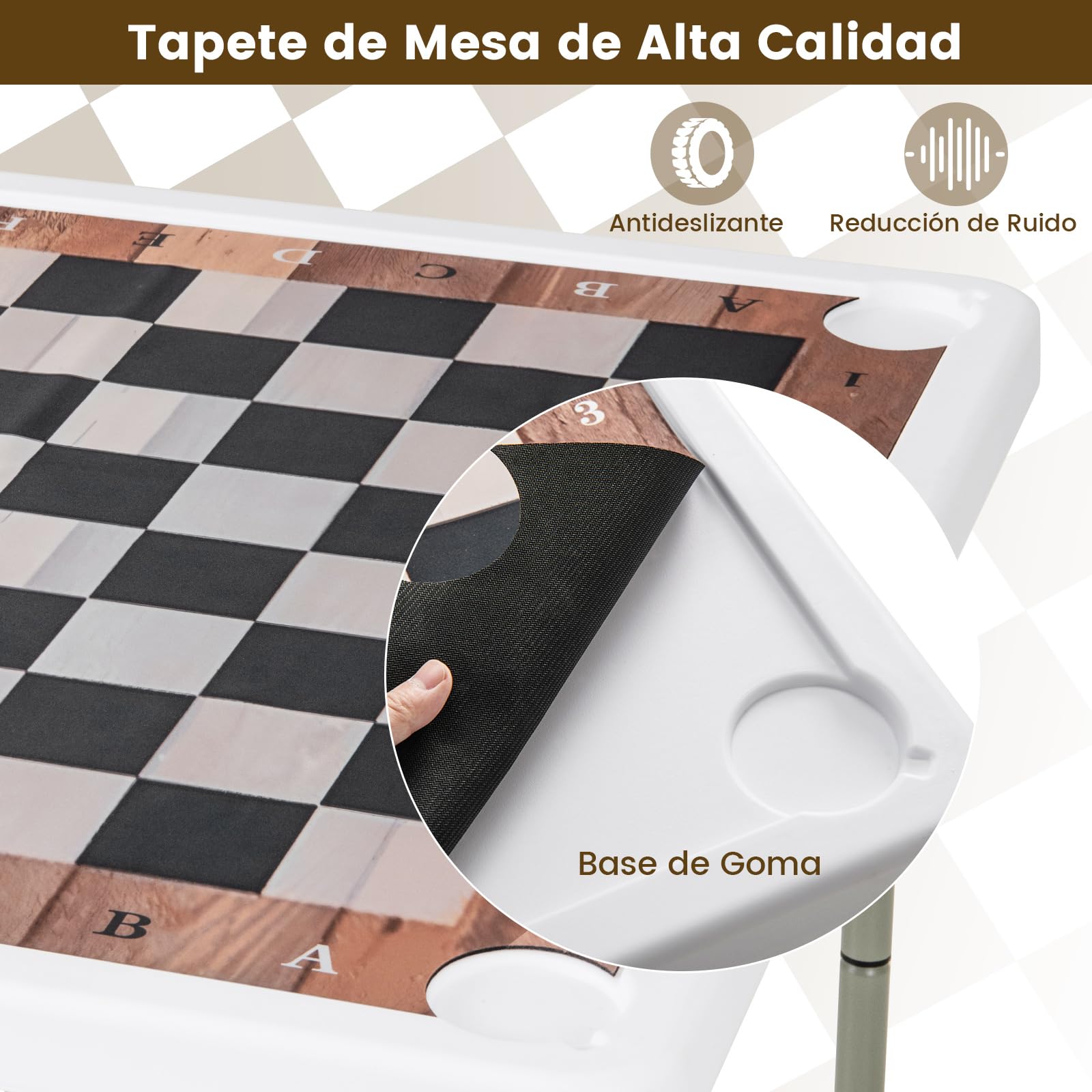 COSTWAY Mesa de Ajedrez Plegable, Mesa de Cartas Cuadrada con Tapete Desmontable y 4 Soportes para Vasos, Tablero de Plástico Portátil con Asa de Transporte para Fiestas, Picnic, Camping, 90x90x74 cm