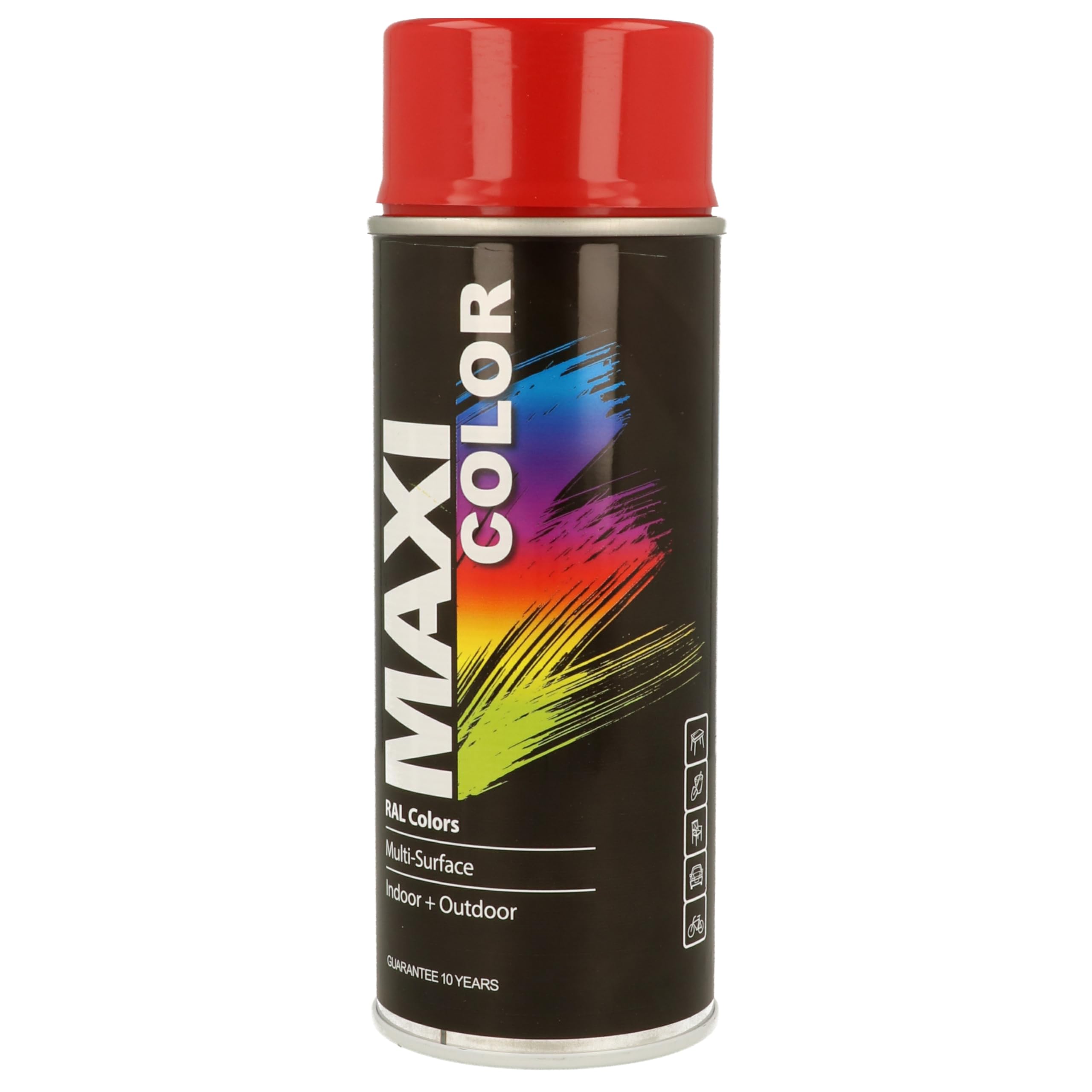MaxiColor Gloss Flame Red RAL3000 Spray 400ml – Fast-drying, high-gloss finish for metal, wood & plastic. Offers vibrant color, smooth coverage, and long-lasting indoor/outdoor protection.