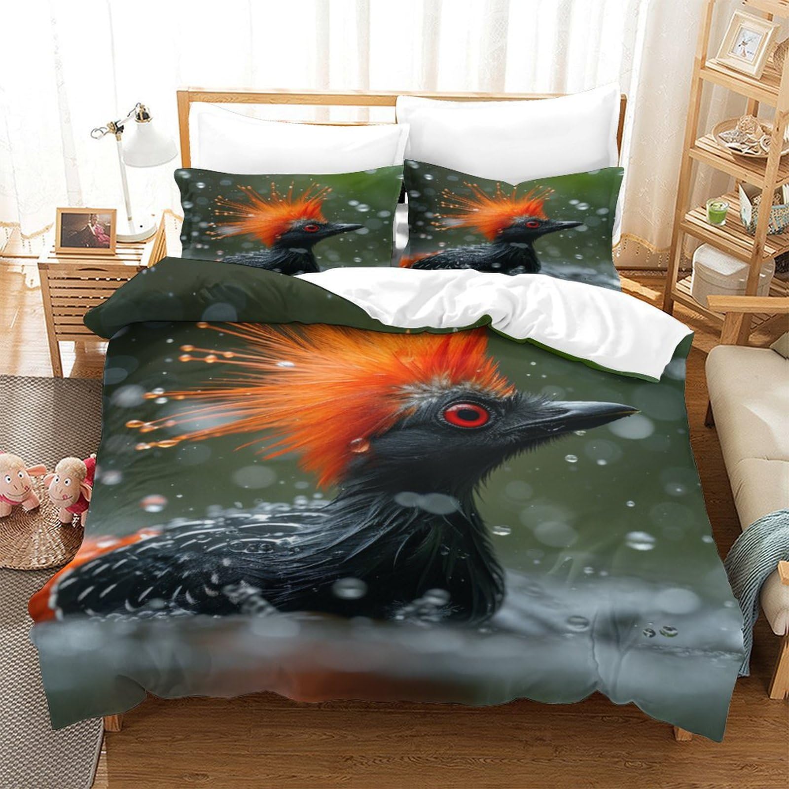 P1S9U7W5Y 3D Printed Waterfowl Feather 3pcs Duvet Cover Set Microfiber Wildlife Bedding Set Single（140x200cm）