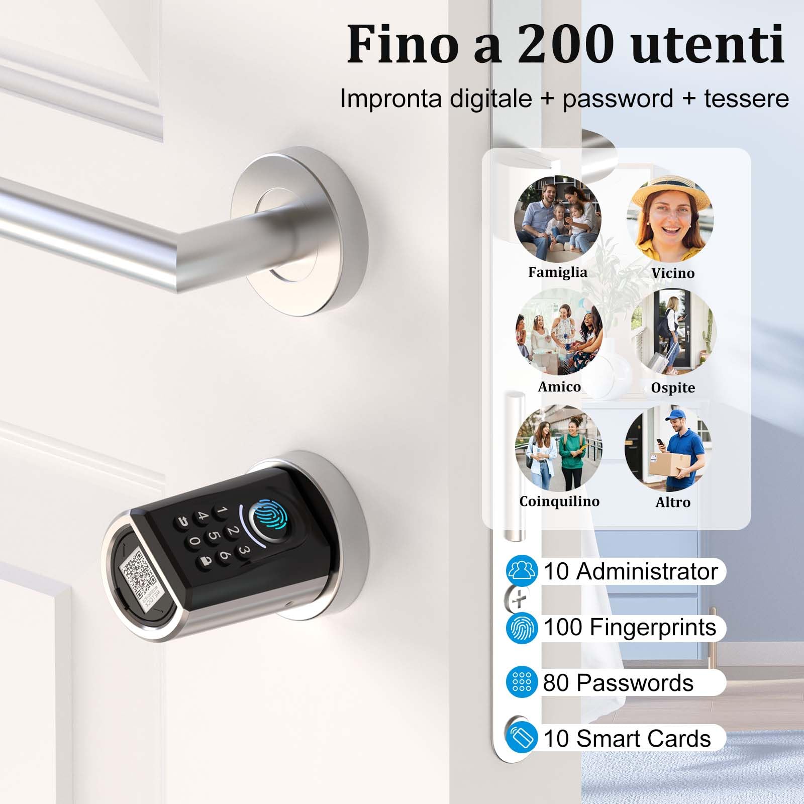 WELOCK ToucA51 Serratura Intelligente Smart,Serratura Elettronica con Impronta Digitale,Codice,Scheda RFID,APP Bluetooth,Compatibile Porta Blindata,Senza Chiave,Ideale B&B e Appartamenti(Porte 30-70mm