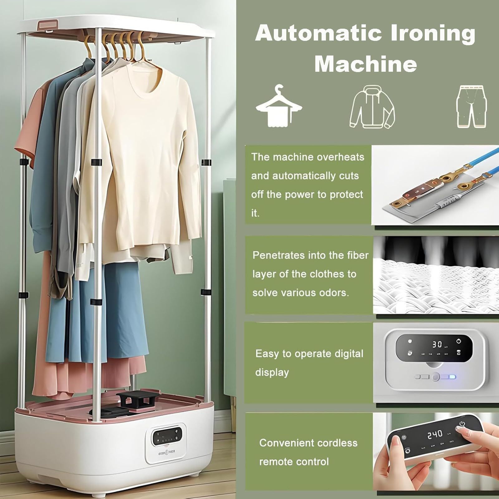 Máquina de Planchado Automática, Plancha a Vapor, Vaporizador y Secadora de Ropa, Higieniza y Seca la Ropa, Resultados en 10 Minutos, Portátil, Carcasa Blanca