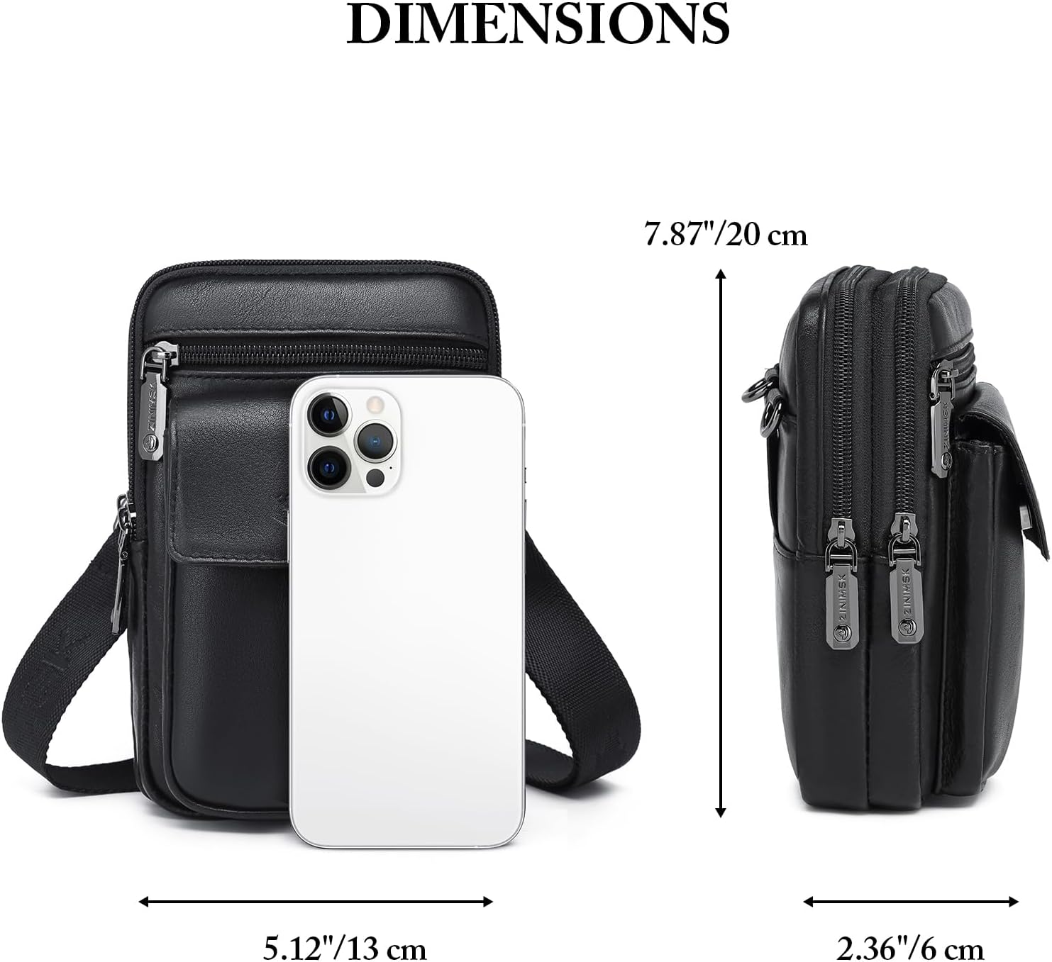 Genuine Leather Cell Phone Holster with Belt Loop Fits for iPhone 16 Pro Max S25 Ultra, Small Crossbody Belt Pouch for Men Women, Mini Messenger Bag with Adjustable and Removable Shoulder Strap - Image 3