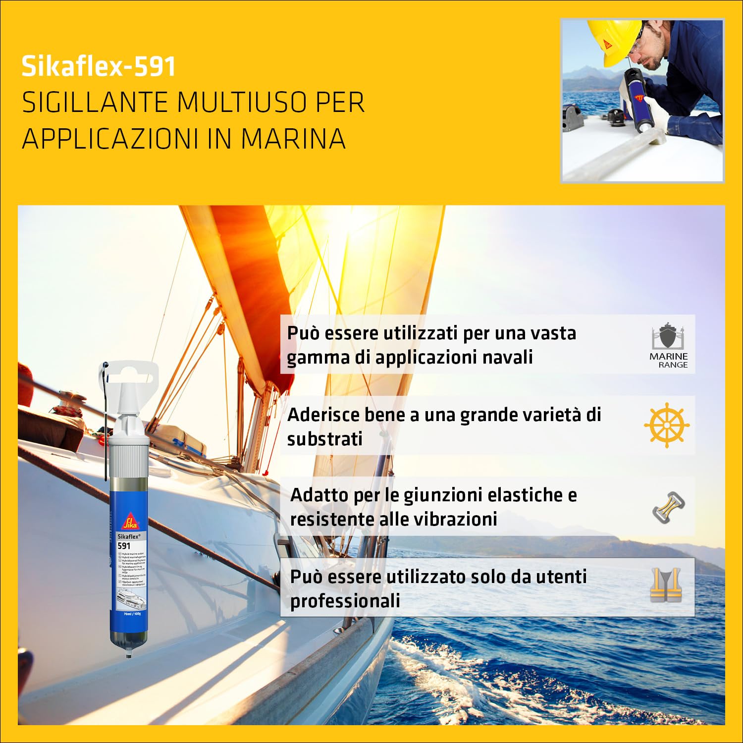 SIKA - Sigillante nautico multiuso - Sikaflex 591, Bianco - Formato Mini per piccole riparazioni in barca - Massima sicurezza contro l'acqua - 70ml