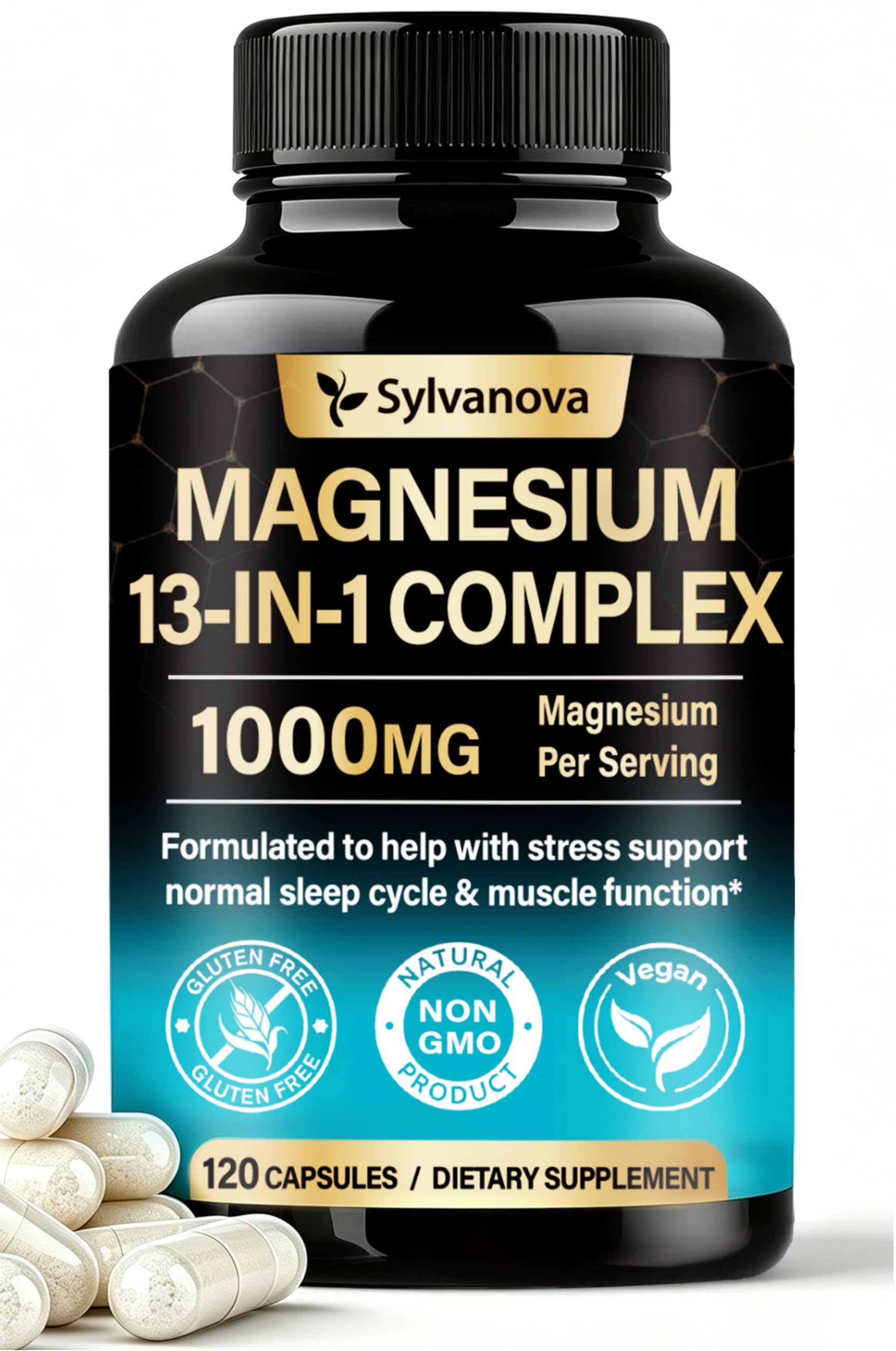 1000mg Magnesium Complex 13 in 1 for Women & Men Magnesium Supplement with Glycinate, Citrate & More Magnesium Forms, Sleep Support, Muscle Support, Heart & Nerve Health | 120 Vegan Capsules