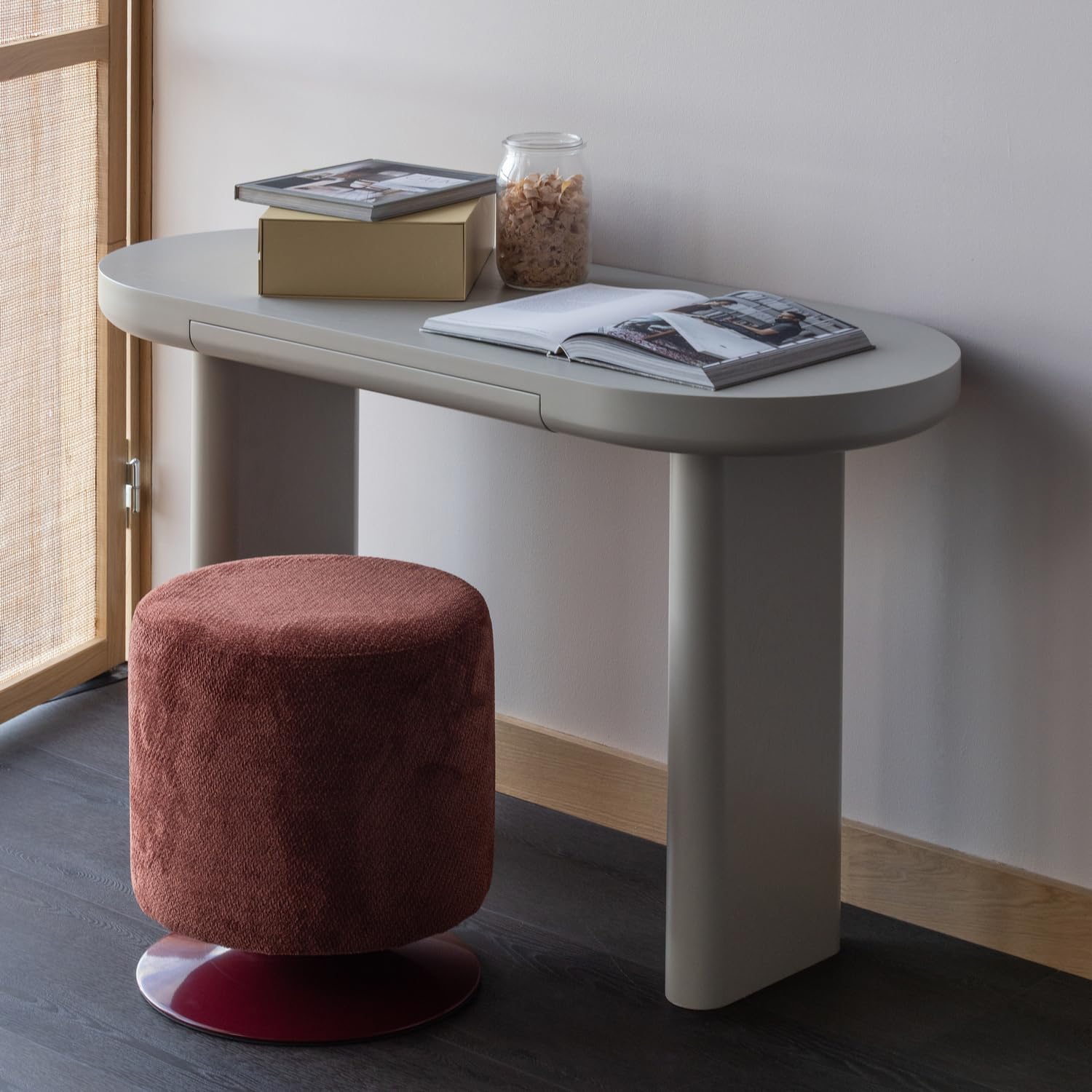 WOOOD Islen Hocker with Drehfuss Bouclé Bordeauxrot