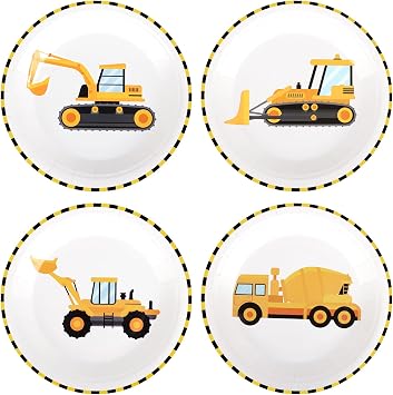 48PCS Construction Paper Plates Construction Birthday Party Plates Supplies Disposable Dump Truck Plates 4 Designs Tableware for Boys Kids Birthday Party Decorations Supplies, Serve 48 Guests