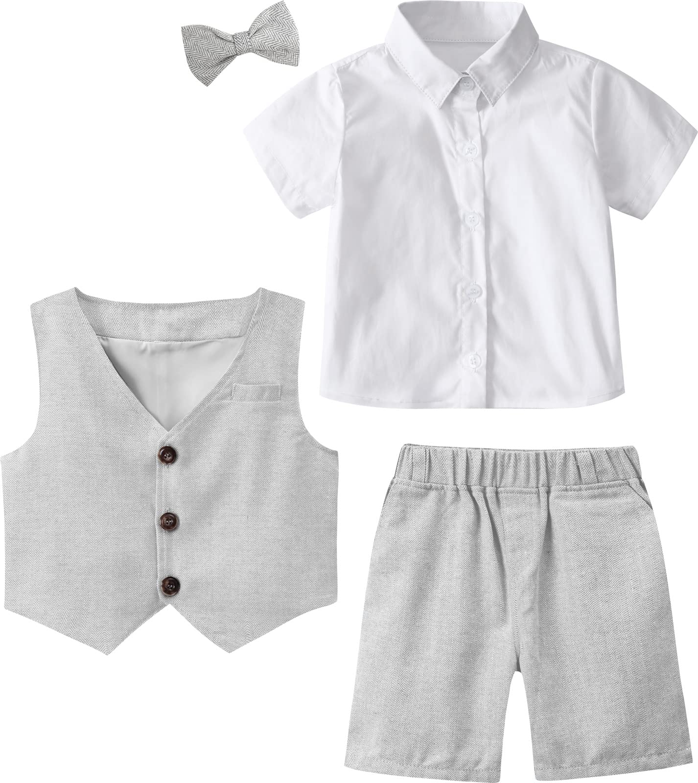 mintgreen Baby 3St Gentleman Outfit, Fischgrätenmuster Hochzeit Taufkleidung Hemd & Weste & Shorts, 1–6 Jahre