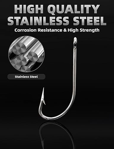 Miniatura 4 de BLUEWING Ganchos de acero inoxidable SS O 'Shaughnessy 10 ganchos de pesca de mango largo resistentes para agua salada y agua dulce