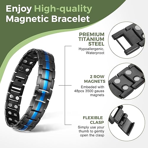 Miniatura 3 de MagEnergy Pulseras magnéticas para hombres, pulsera magnética de terapia ultra fuerte para hombres, regalo de joyería ajustable con herramienta de
