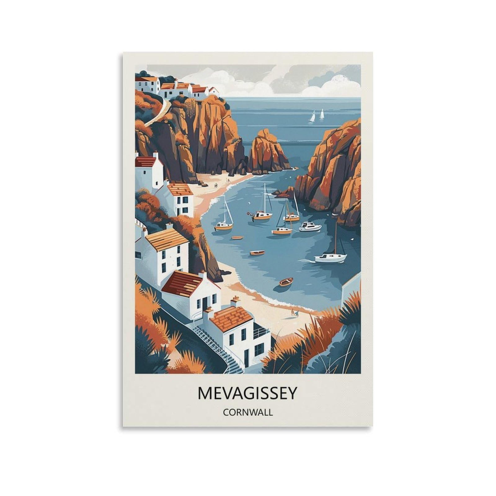 YJNENG Canvas Art Picture Mevagissey Cornwall Wall Decor Art Painting Posters Modern Family Decorative Poster 08x12inch(20x30cm)