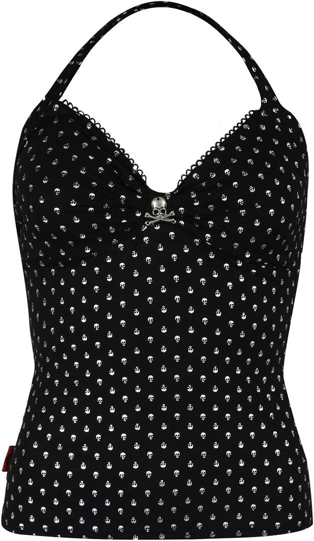 Women39;s Halter Neck Top with Small Skull Print Black