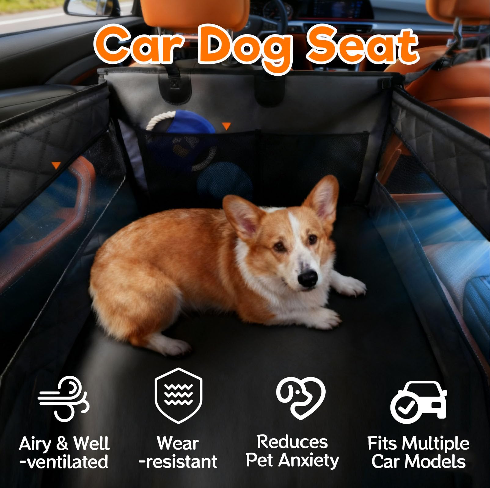 Hundesitz Auto Rückbank Mit 4 Befestigungsgurten, Hunde Autositz für Mittlere & Großhunde, Wasserdichter Rücksitz Hundeautositz, Rutschfester Hundekorb Auto, Haustierautositz für SUV und LKW (Grey)