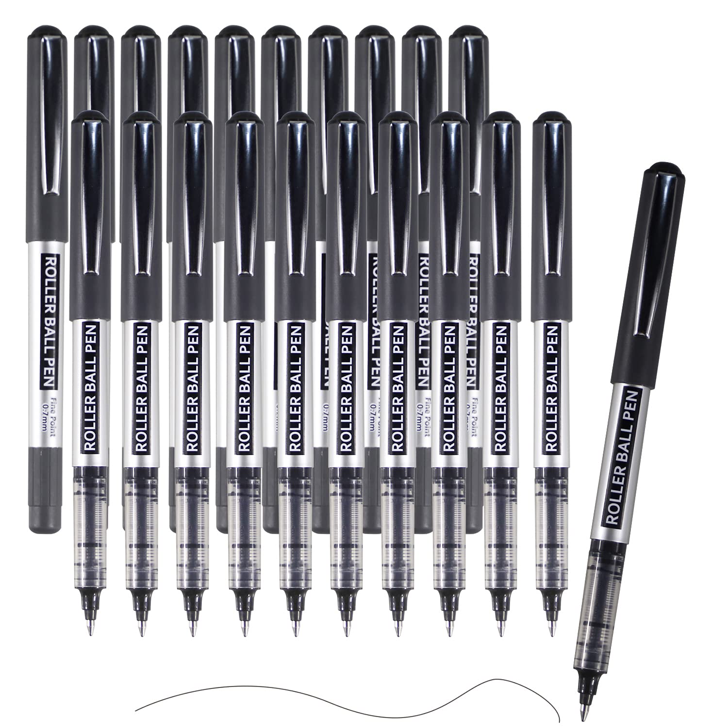 Rollerball Pens Fine Point, XSG 25 Pack Black Liquid Ink Pens, 0.7mm gel rollerball, Quick Drying for Writing Journaling Taking Notes School Office