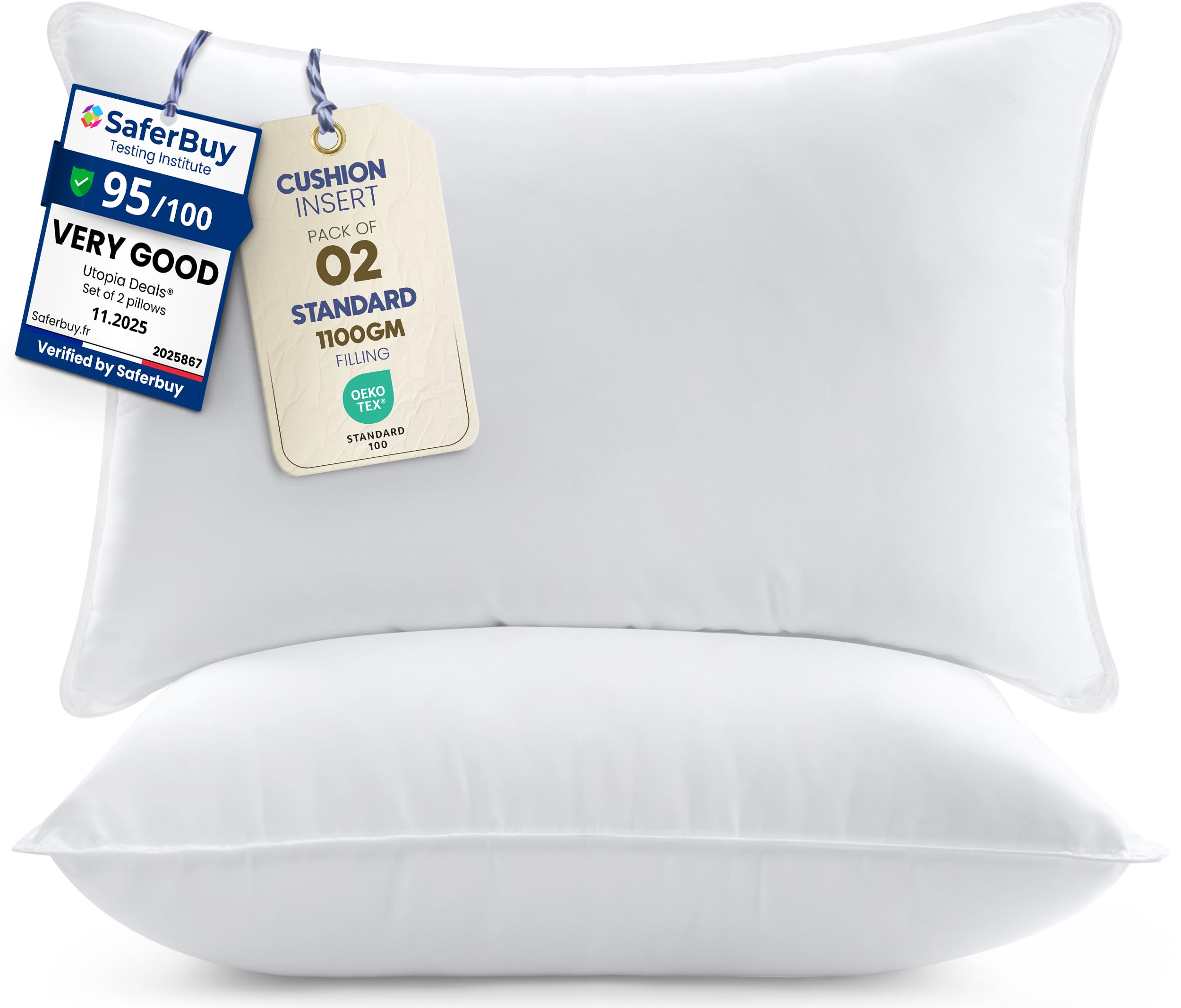 Utopia Bedding Pillows 2 Pack, (UK Standard, White) Hotel Quality Luxury Bed Pillow for Back, Stomach or Side Sleepers