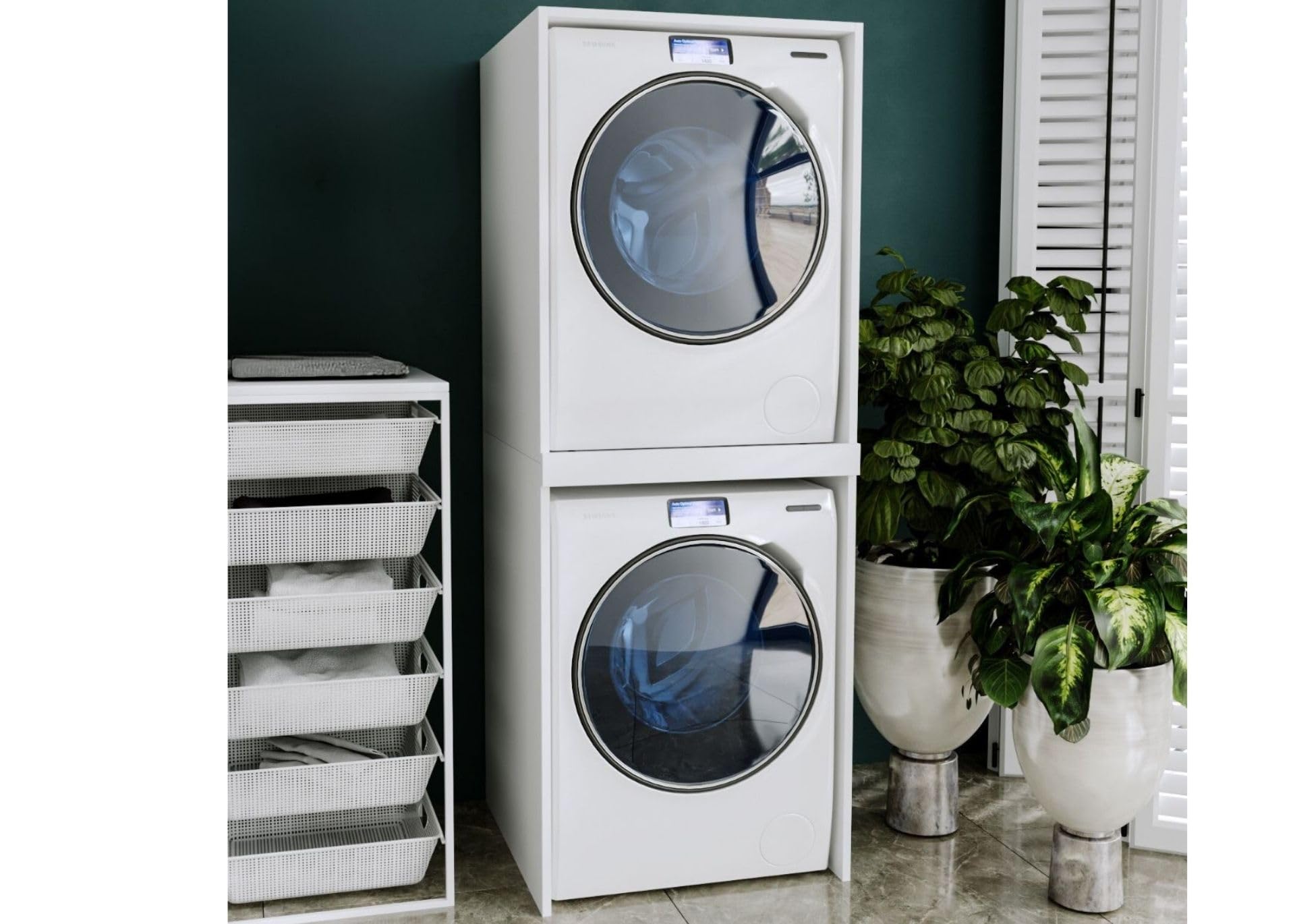CraftPAK Waschturm - Waschmaschinenschrank für Waschmaschine & Wäschetrockner | Schrank Waschmaschine für Waschküche - Möbel Größe 66x180x65 cm Weiß
