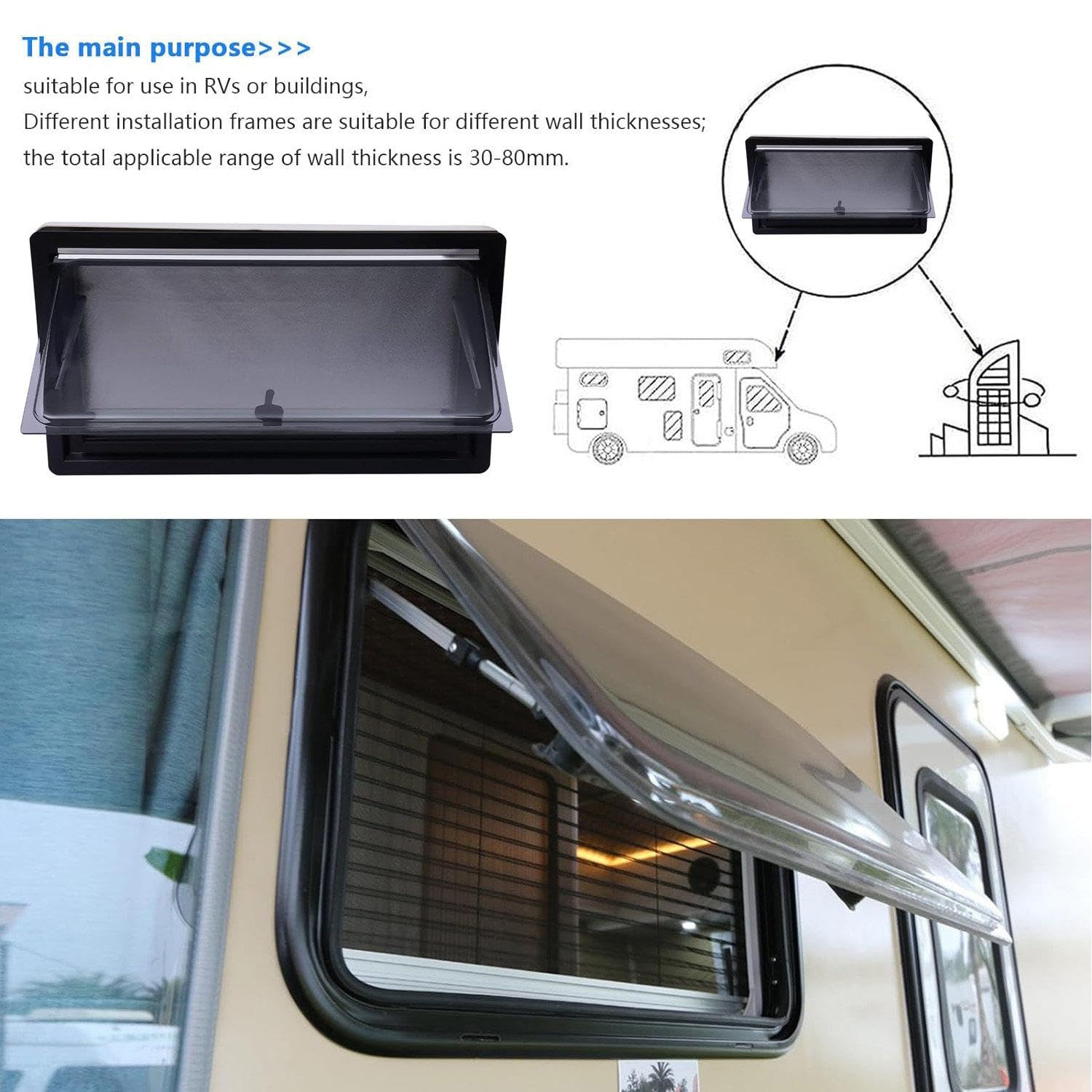 Tende Parasole Finestre Camper Finestra Scorrevole Per Camper - Vetro Temperato 4mm, Misura L500 X H300mm, Per Spessore Parete 31-36mm Finestra Antipioggia Camper - Foto 7