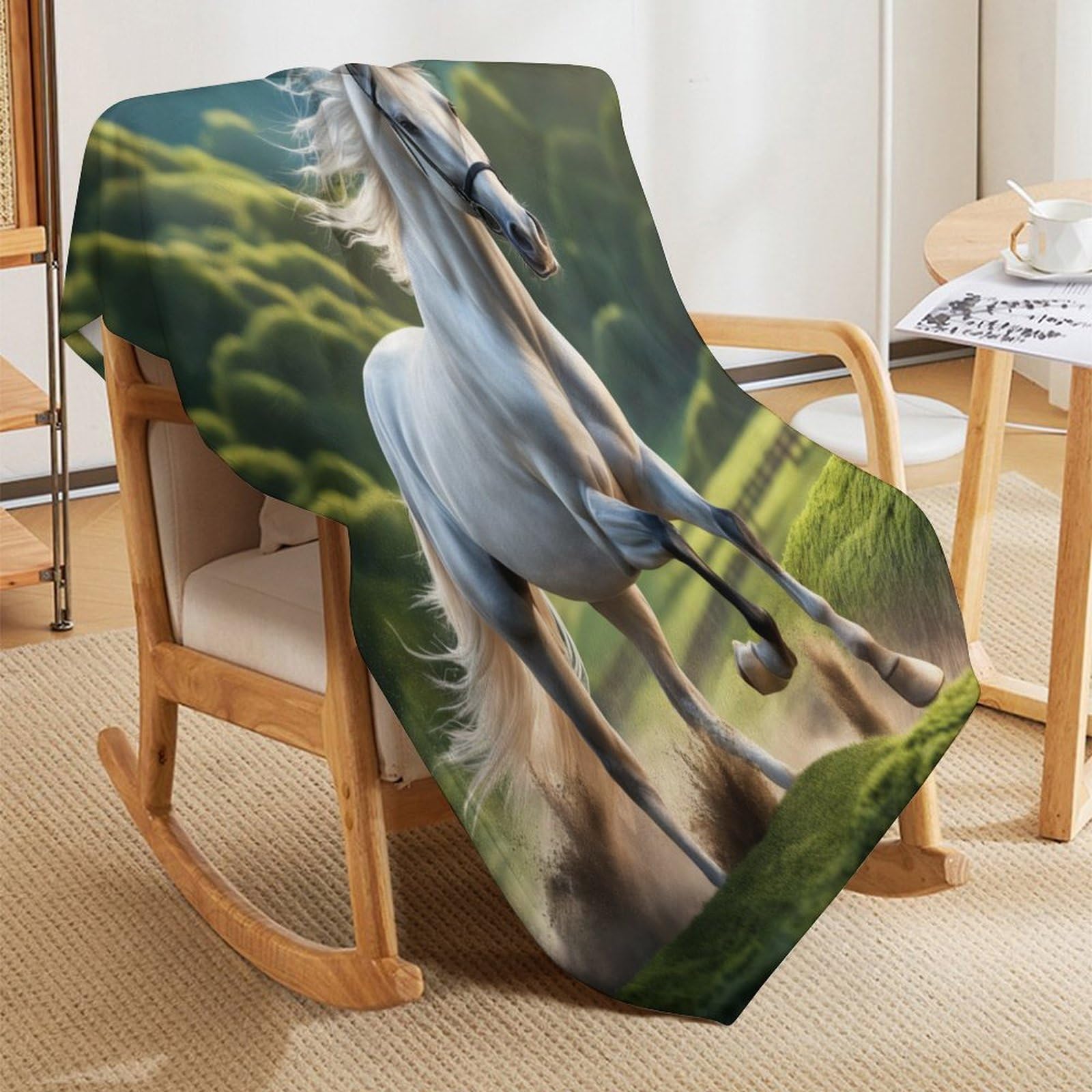 Premium Wohndecke - Pferd Decke Flannel - Extra Weiche TV- Decke Vier Jahreszeiten Wohndecke Dicke Couchdecke Für Bett/Sofa （180×200cm）