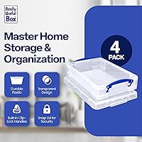 Vista 2 de Really Useful Box Contenedor apilable de plástico de 4 litros con tapa a presión y asas de bloqueo de clip integradas para organización del hogar