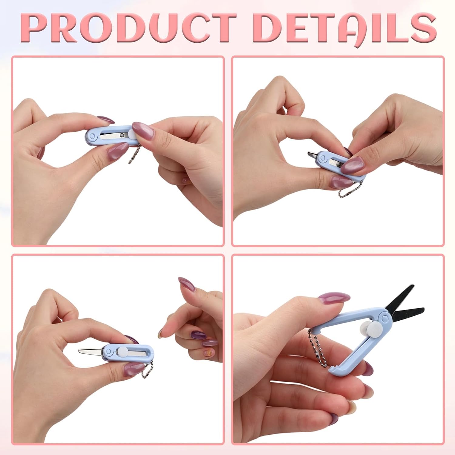 3PCS Mini Portable Badge Scissors, Pocket Keychain Folding Scissors Camp