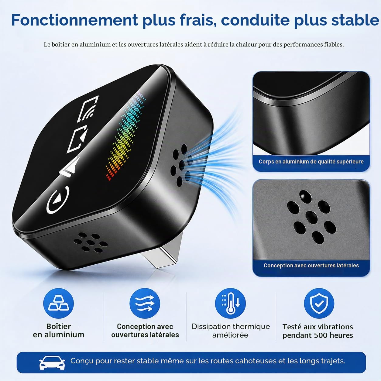 auvstar Adaptateur CarPlay & Android Auto sans Fil, 2026 Optimisé 4en1 RGB Mirror Link USB/Type-C iOS 11+ Android 12+ Voitures avec CarPlay Filaire à partir de 2016