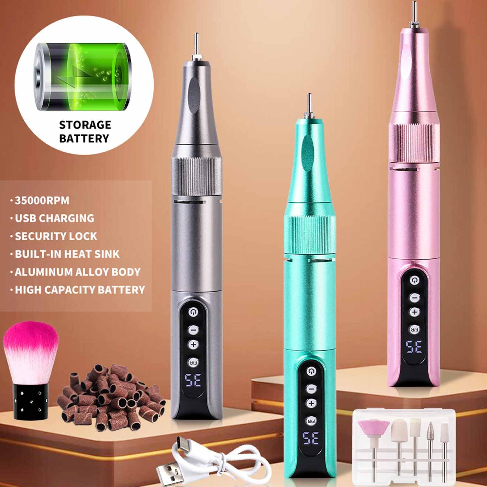 35000 obr./pm Piftowanie paznokci USB, Penowanie Pióra Profesjonalnego Manicure Professional Manicure Remover z 5 wiertarkami i paznokci