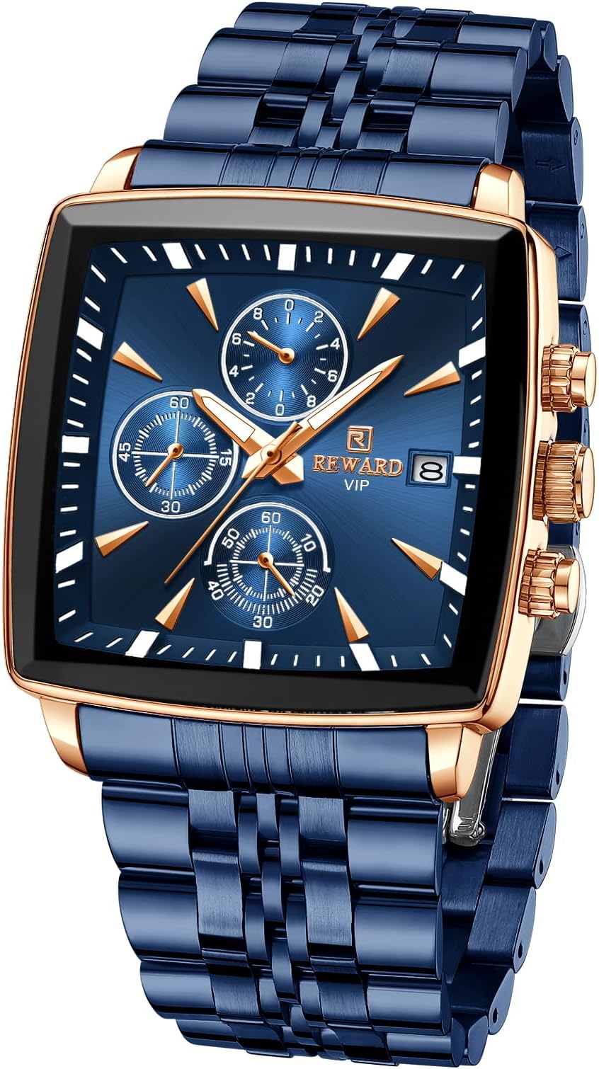 Square Mens Watch Business Quartz Wrist Watches for Men Chronograph Luminous Waterproof Man Wristwatch Blue