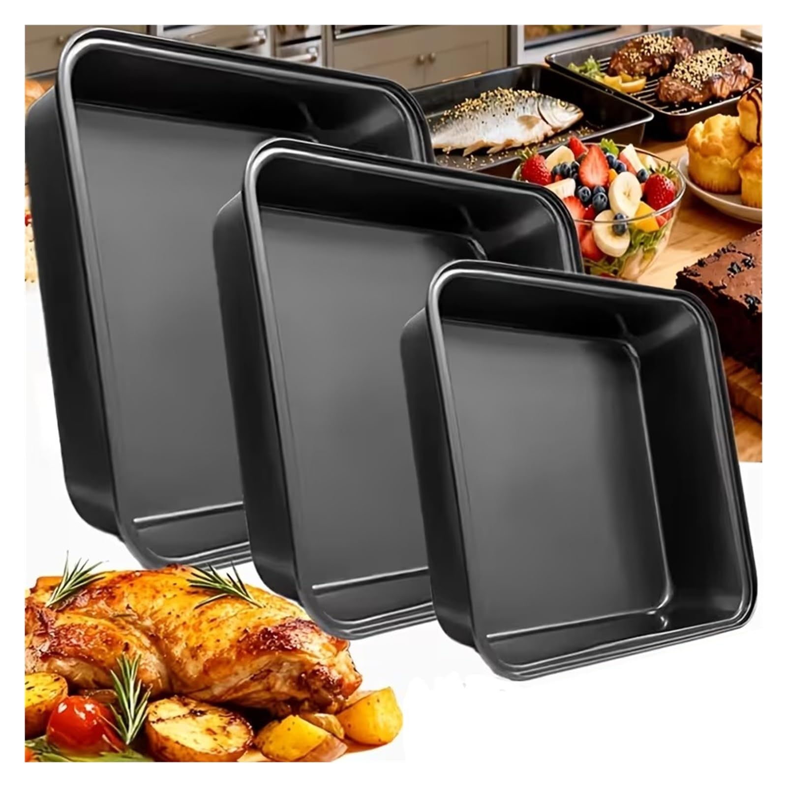 3-teiliges Backformen-Set aus Kohlenstoffstahl, antihaftbeschichtet, for Kekse, Kuchen, Brot, Gebäck, Tortenkrusten
