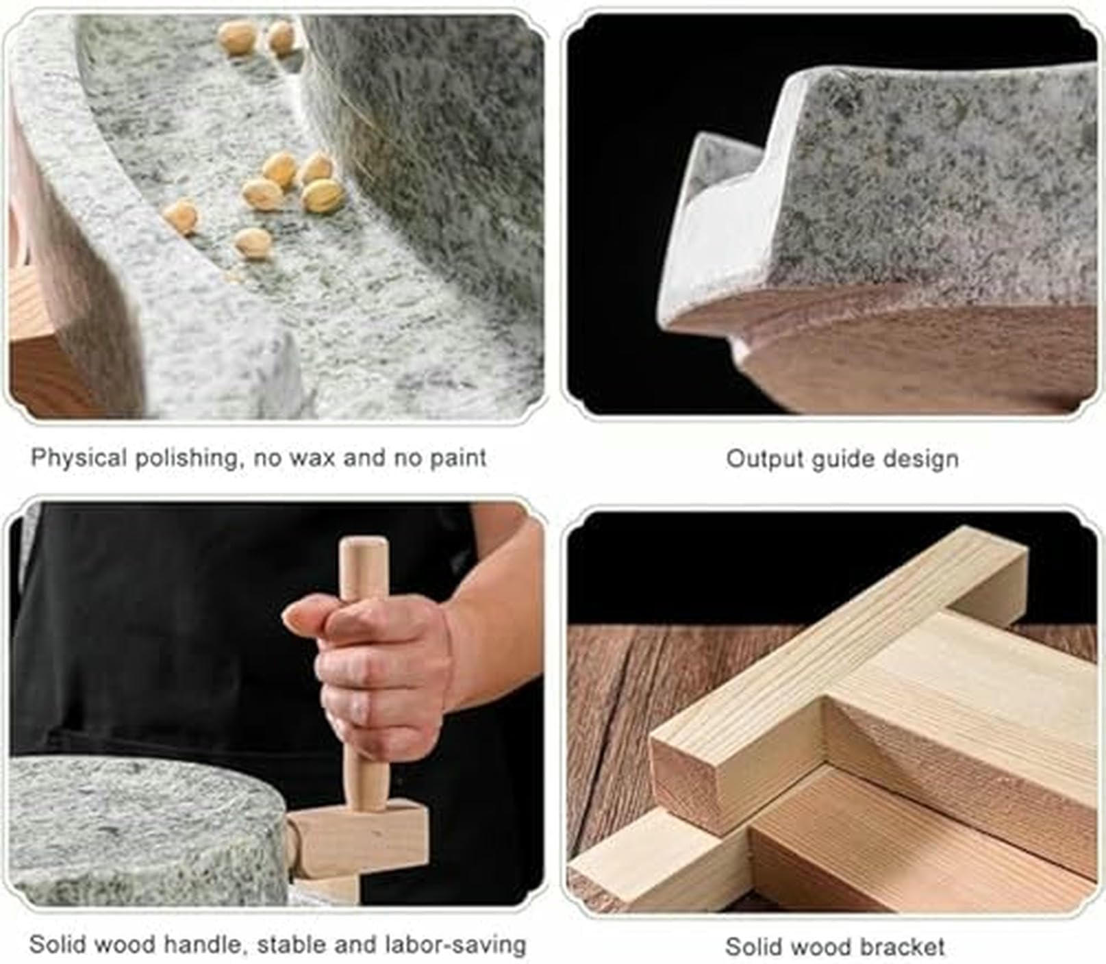 Steinmühle Getreidemühle Trocken/Nassmahlen, Natur Granit Lebensmittelmühle für Tofu, Sojamilch, Sesam und Bohnen, inklusive Ständer