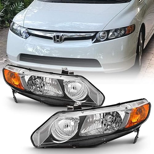 ACANII - Para Honda Civic 2006-2011 de 4 puertas, sedán, color negro, faros delanteros de repuesto para el lado del conductor + del pasajero
