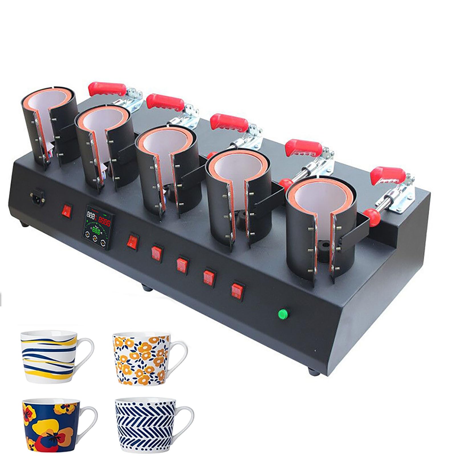 Máquina de prensado térmico para vasos, impresora de tazas de 1400 W, con 5 estaciones para vasos, presión ajustable, panel inteligente, para impresión DIY.