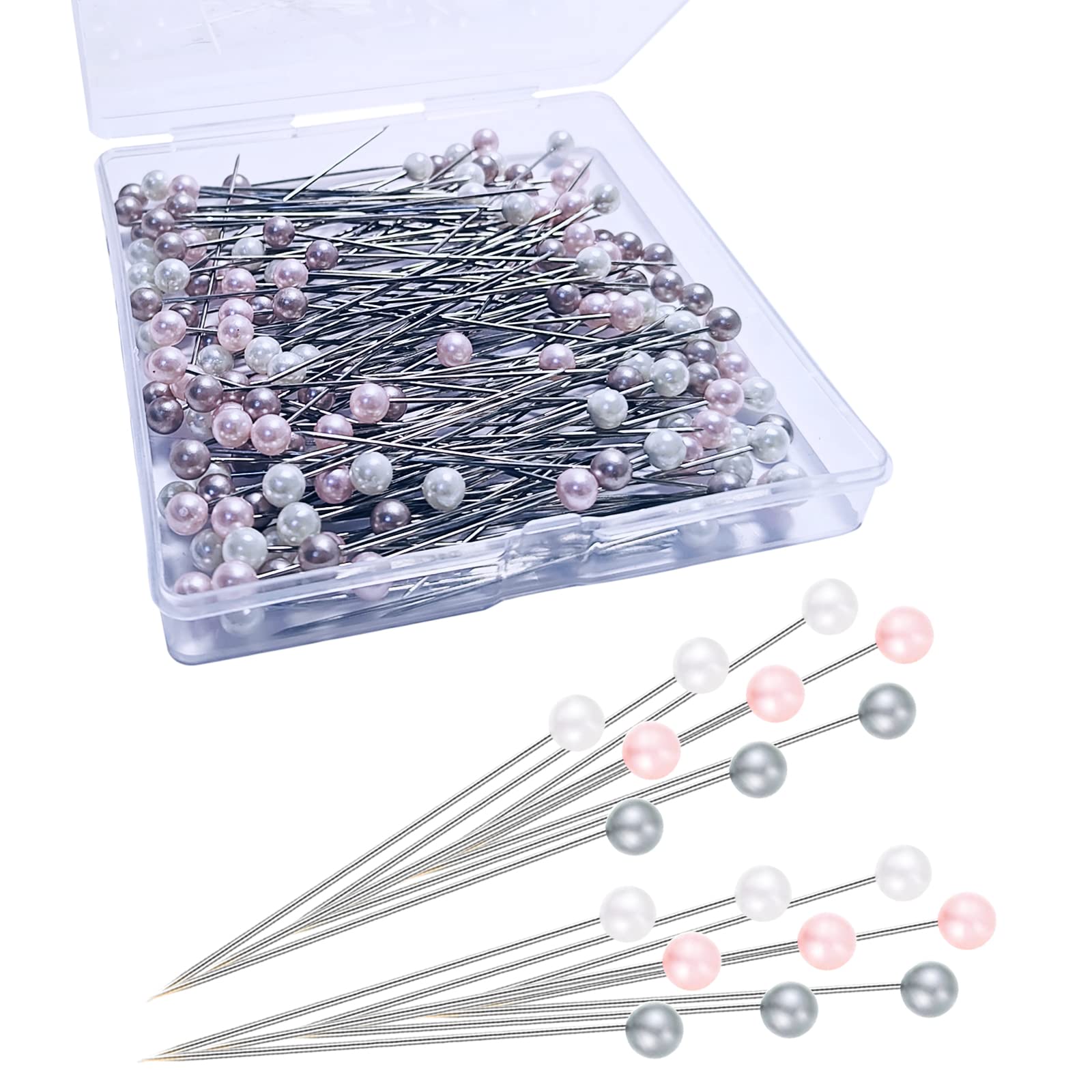 Corsage Boutonniere Pins, 150pcs Faux Pearl Head Sewing Pins, Straight Pins Wedding Bouquet Pins for Crafts Jewelry Making DIY Fabric Wedding Flower Decorations (White,Pink and Gray)