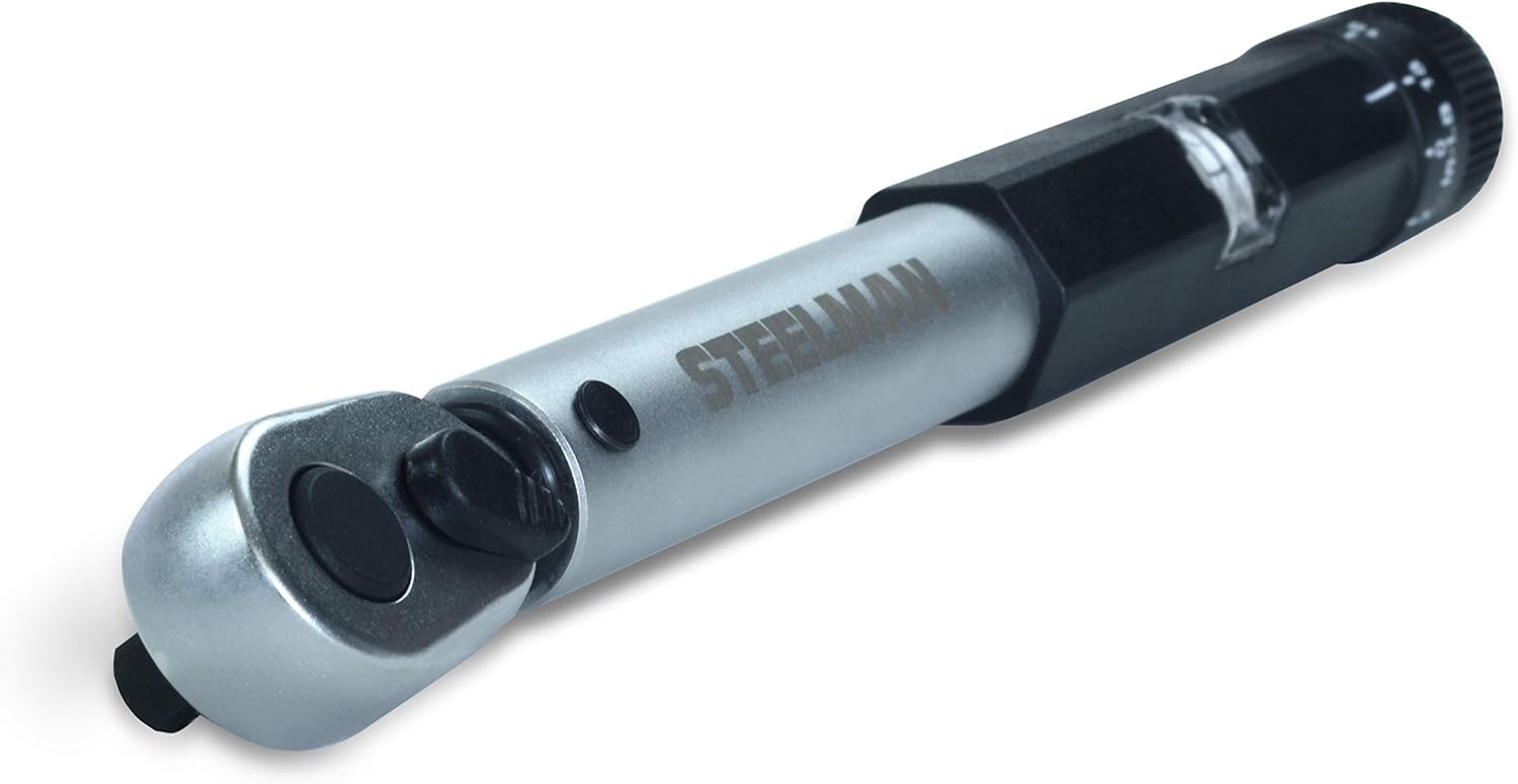Steelman 1/4-Inch Drive Micro-Adjustable Torque Wrench Tool, 30-150 Inch-Pounds, Audible and Tactile Indicator, Reversible Drive Head, Torque Setting Viewing Window