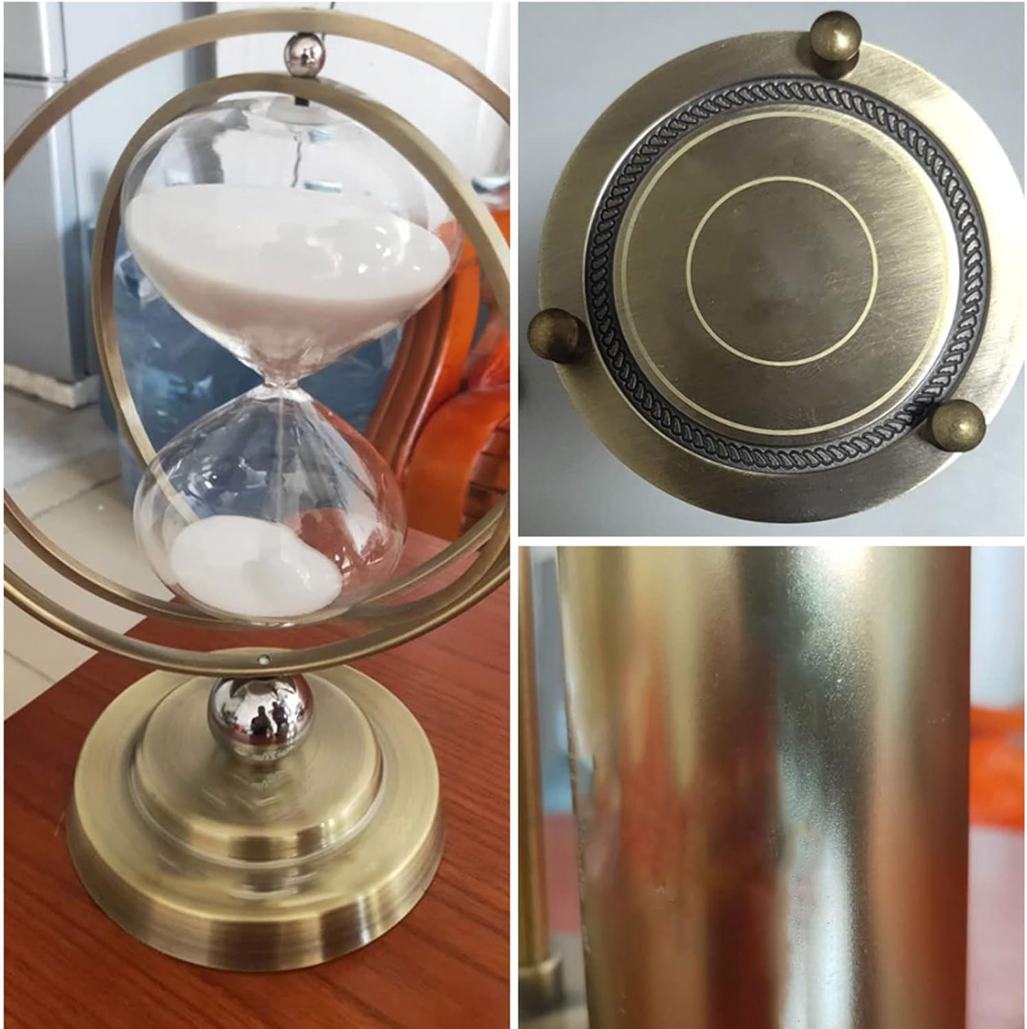 砂時計タイマー、ヴィンテージ砂時計タイマー 真鍮調 メタル 360&deg;回転 砂時計 アンティーク 砂時計 クリエイティブトイ オフィス