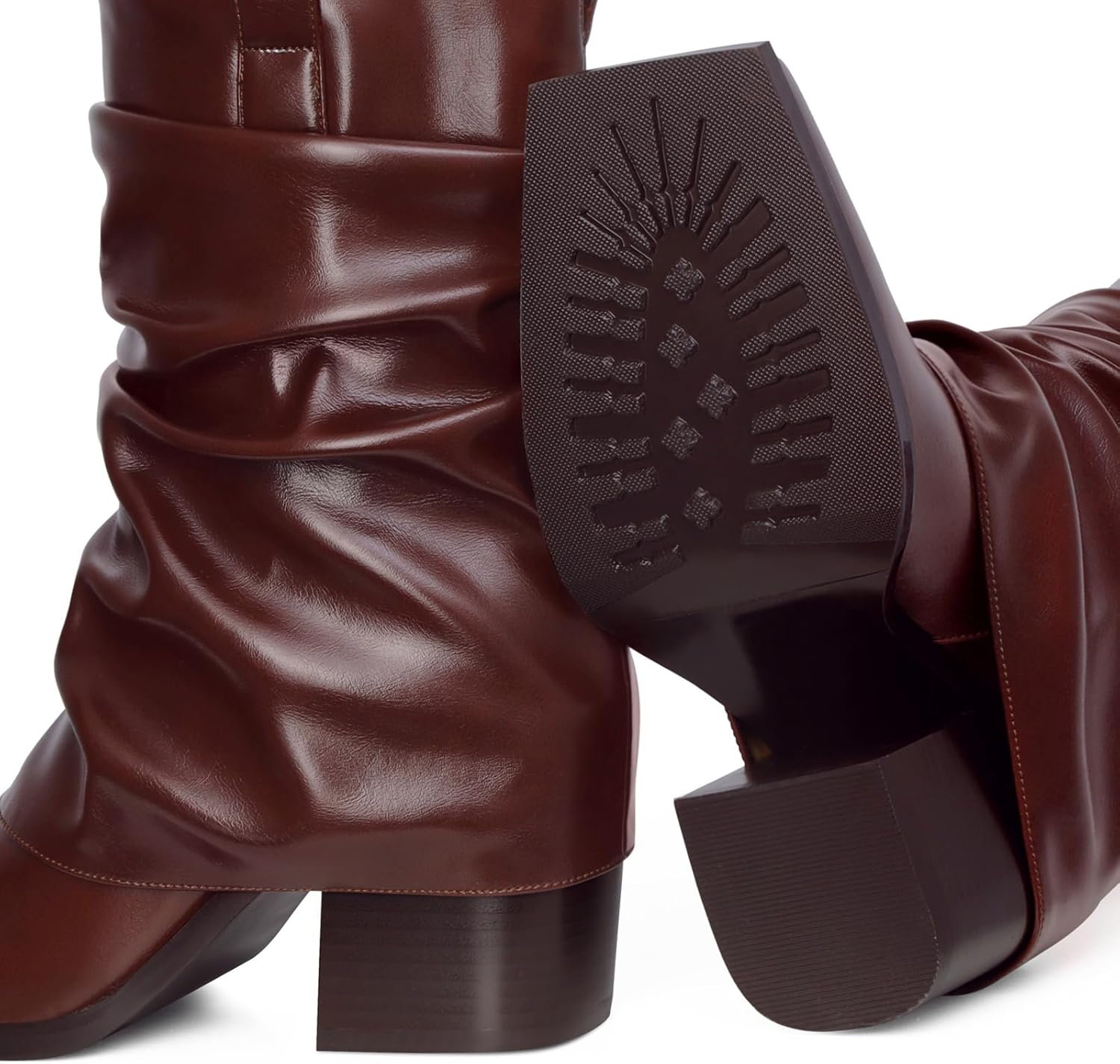 Cowboy Boots for Women Cowgirl Mid Calf Square Toe Fold Over Chunky... - Picture 32 of 56