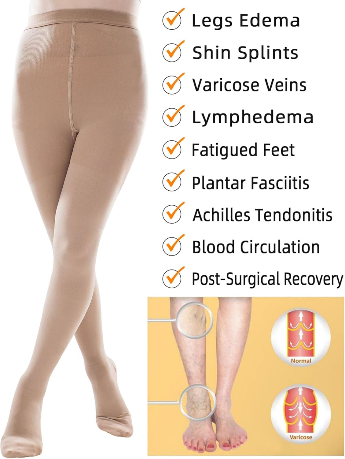 ZCLIKE® Medical Compression Pantyhose Closed Toe Stockings for Women&Men 20-30mmHg All-Season Comfort Advanced Support for Varicose Veins Edema DVT Plus Size - Image 3