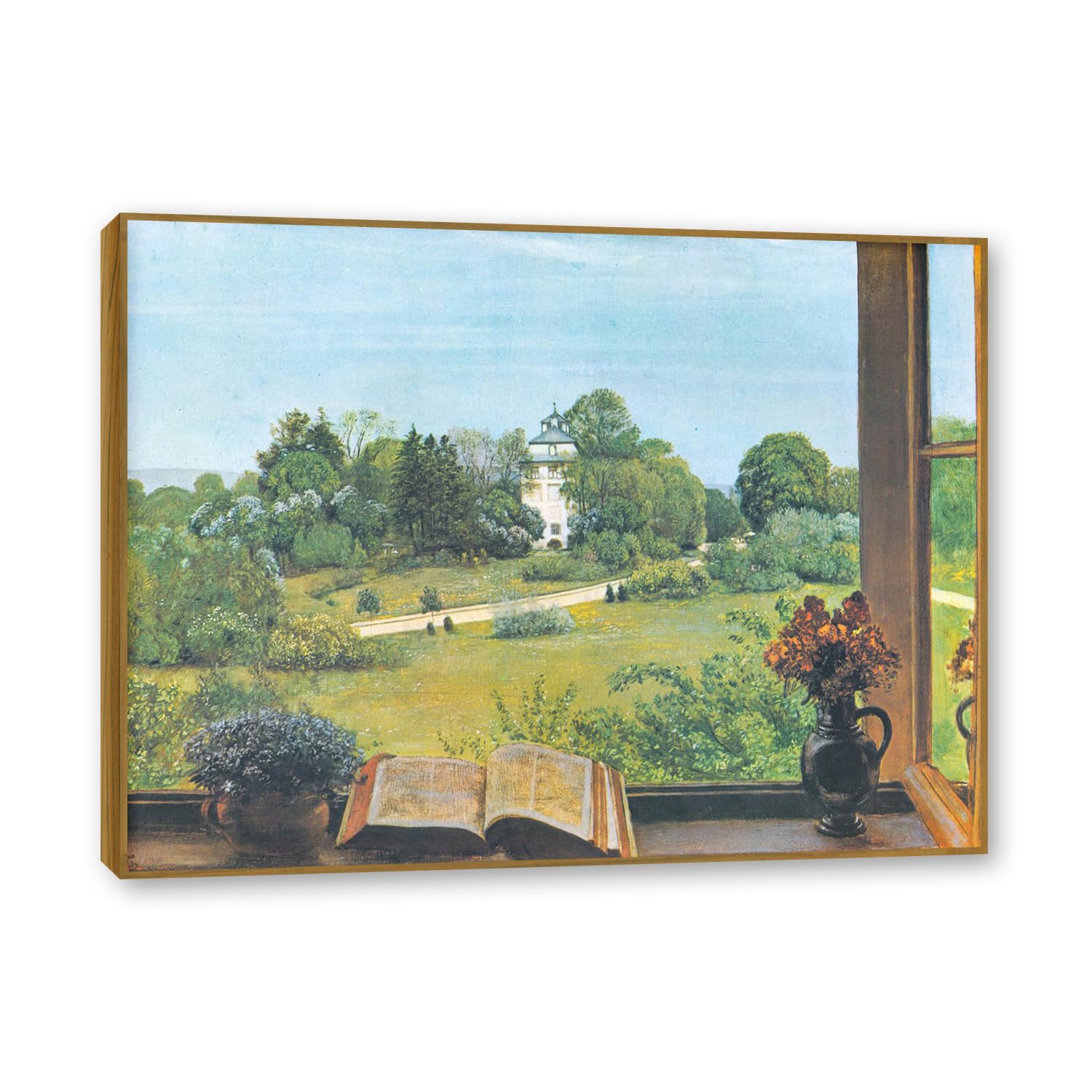 NHLDZYH Teak Frame. Hans Thoma Style Canvas Wall Art - (Park Landscape), German Romantic Realism Painting with Symbolic Nature, Rustic Country Home Decor. 70x90cm-27.6x35.4in