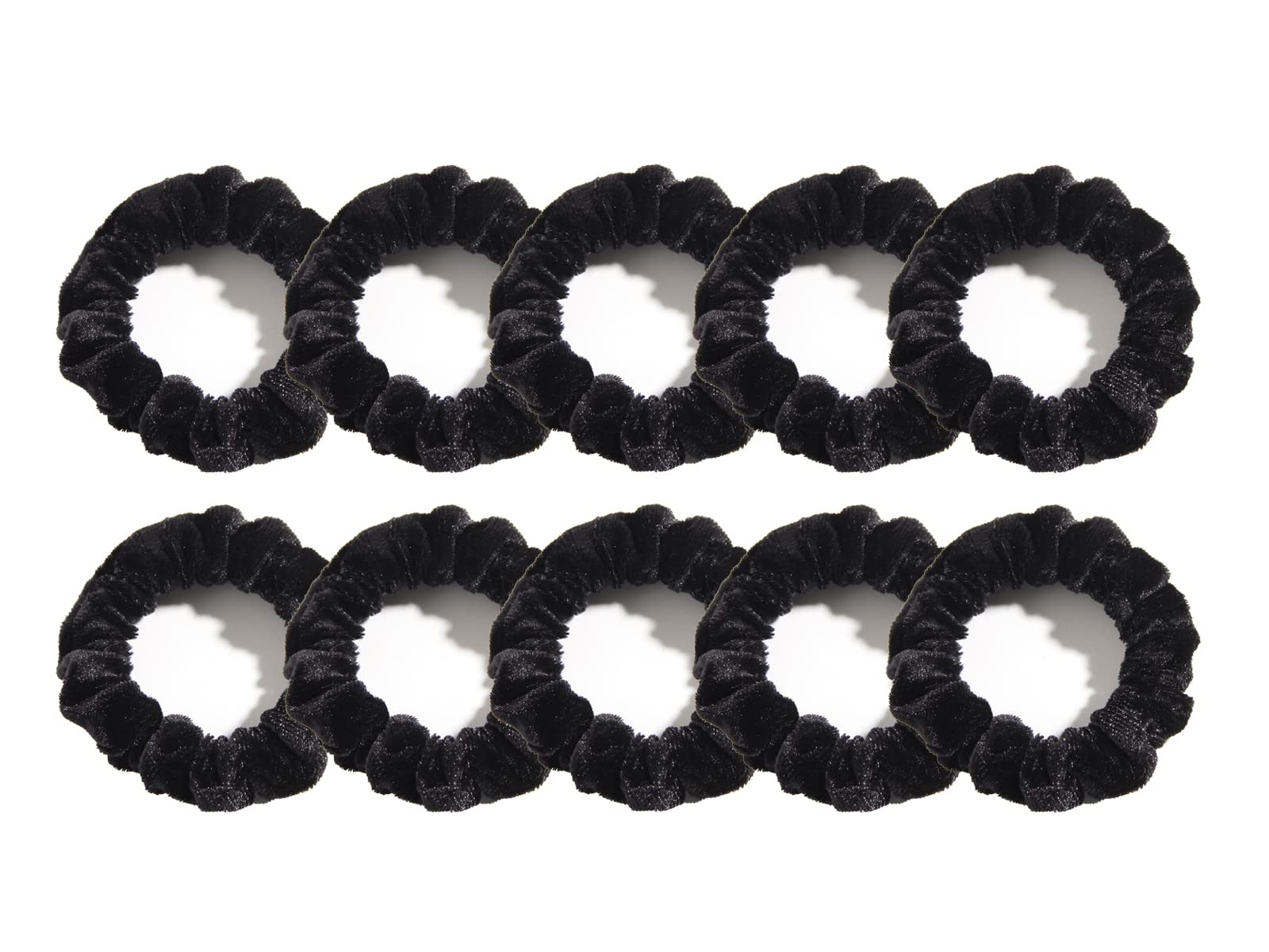 Pack of 10 Small Velvet Scrunchies for Women Hair Accessories, Mini Thin Elastic Hair Ties (Black)