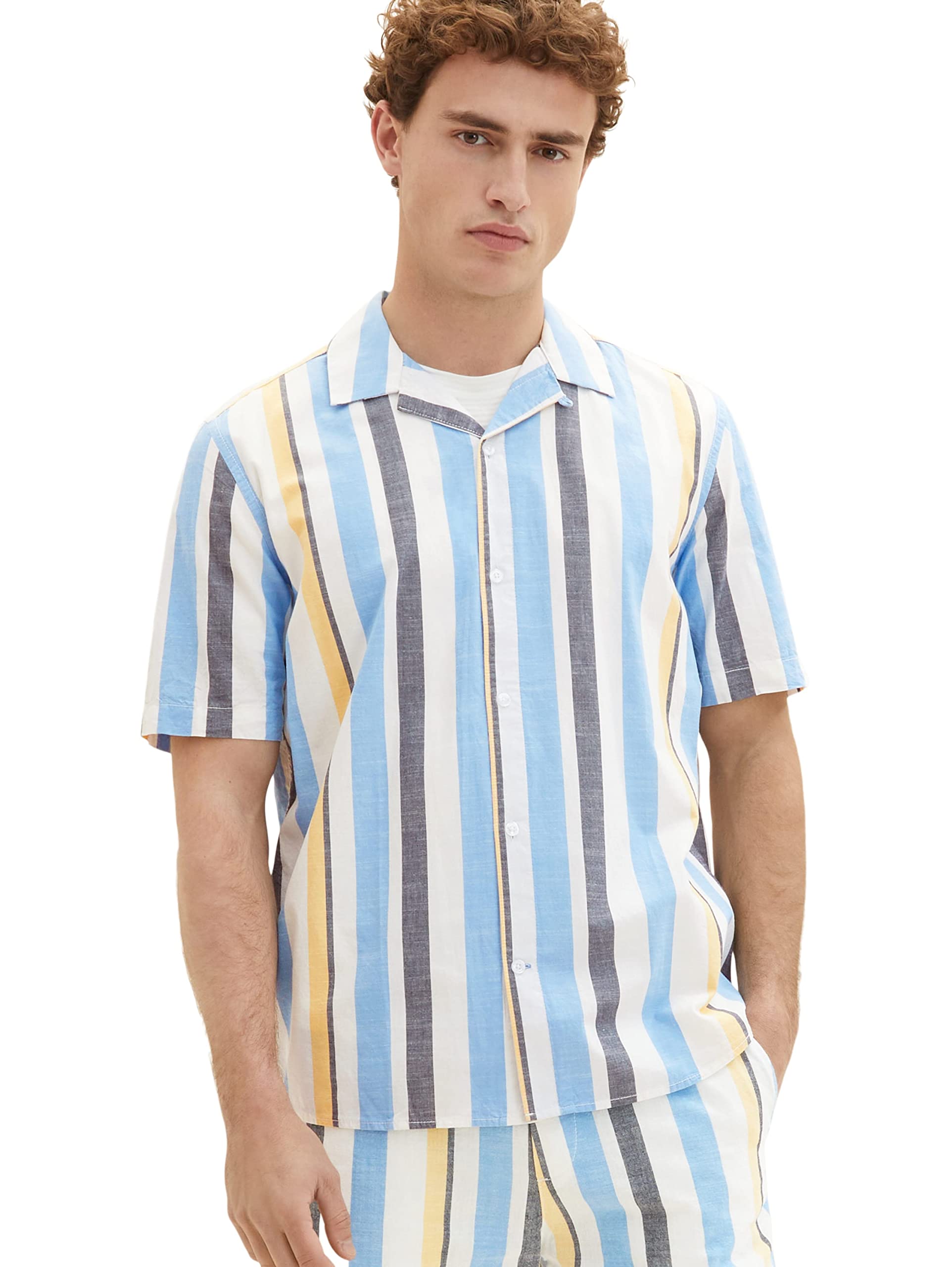 TOM TAILOR Herren Comfort Fit Kurzarm-Hemd mit Streifen