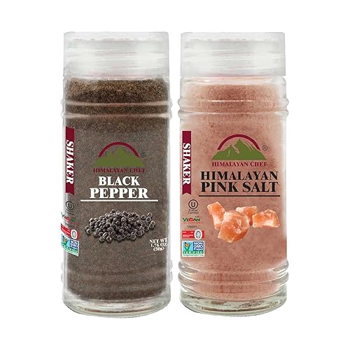 Miniatura 1 de Himalayan Chef Sal rosa y pimienta negra, juego de molinillo de vidrio, 5.96 onzas, sal y pimienta 100% natural y orgánica, enriquece con 84