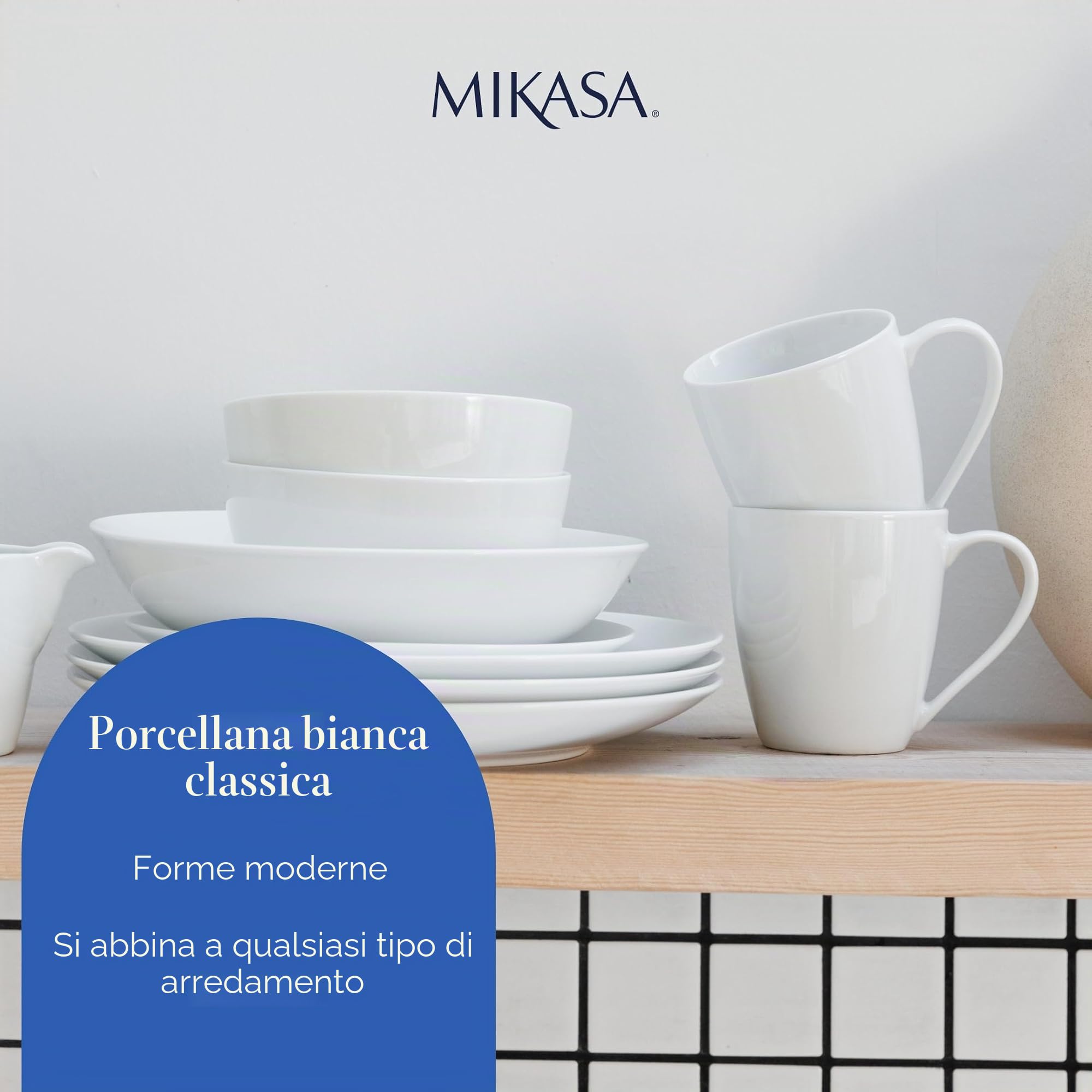 Mikasa Chalk Tazze di porcellana, Set di 4 tazze bianche 380 ml per tè e caffè