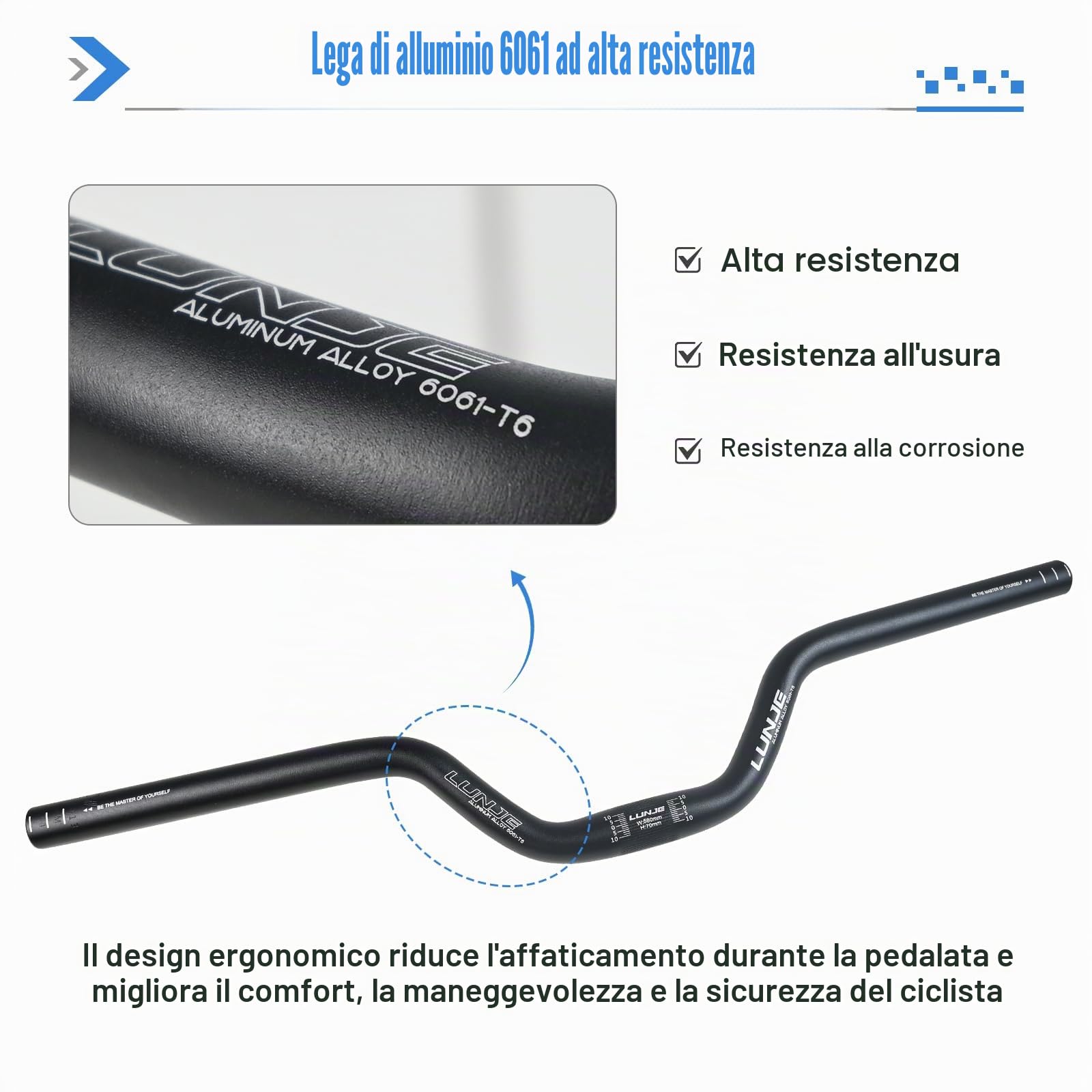 Manubrio per Bicicletta 25,4 * 580mm in Lega di Alluminio Manubrio bici 70mm Riser Bars per Bici da Strada Mountain Bike MTB